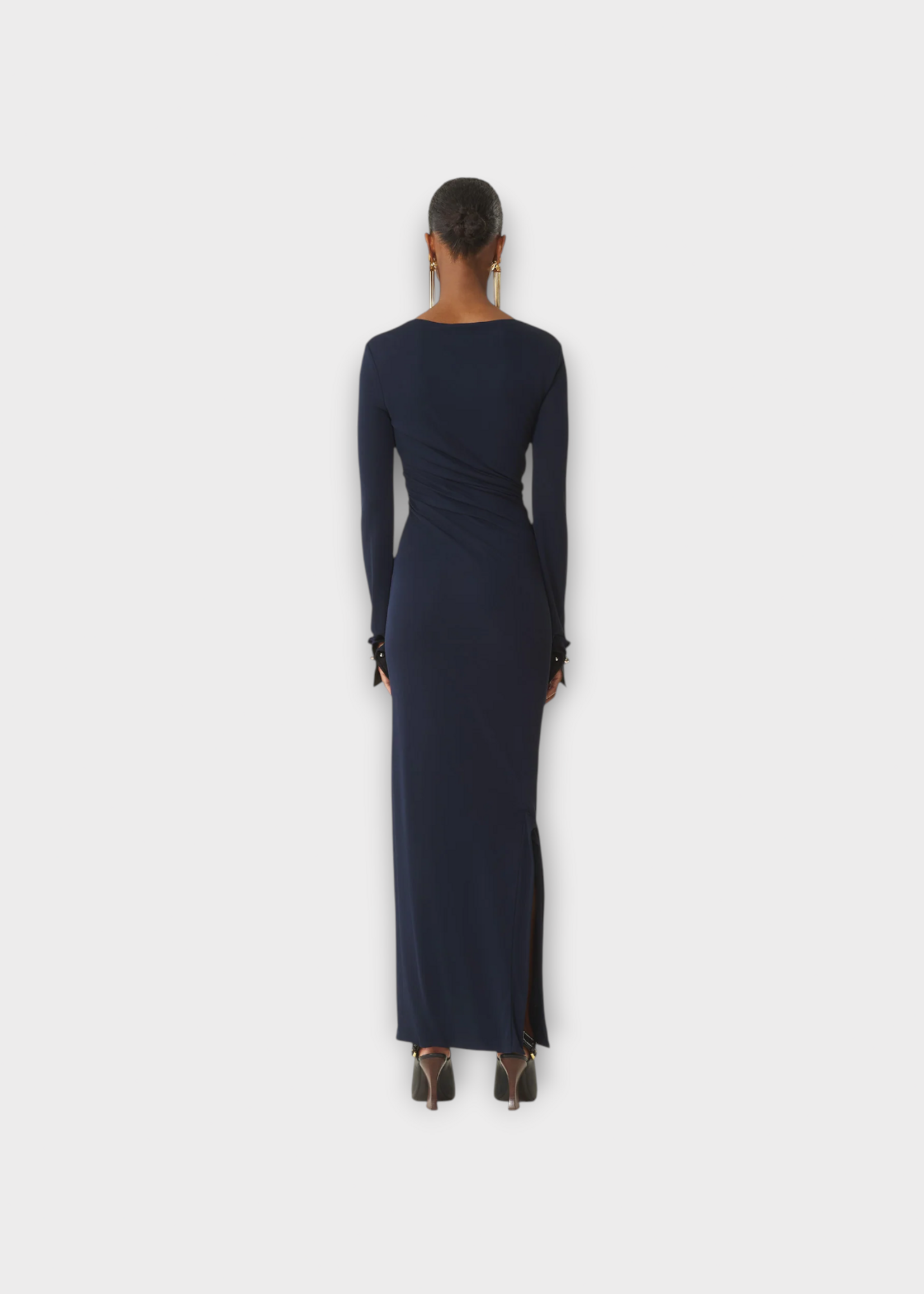Lanvin Lanvin Dress, Navy, Draped Long Sleeve Midi Dress In Navy Blue