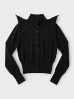Julie Kegels Julie Kegels Knitwear, Black, Kreed Cotton Mix Cardigan w/ Pointed Shoulders