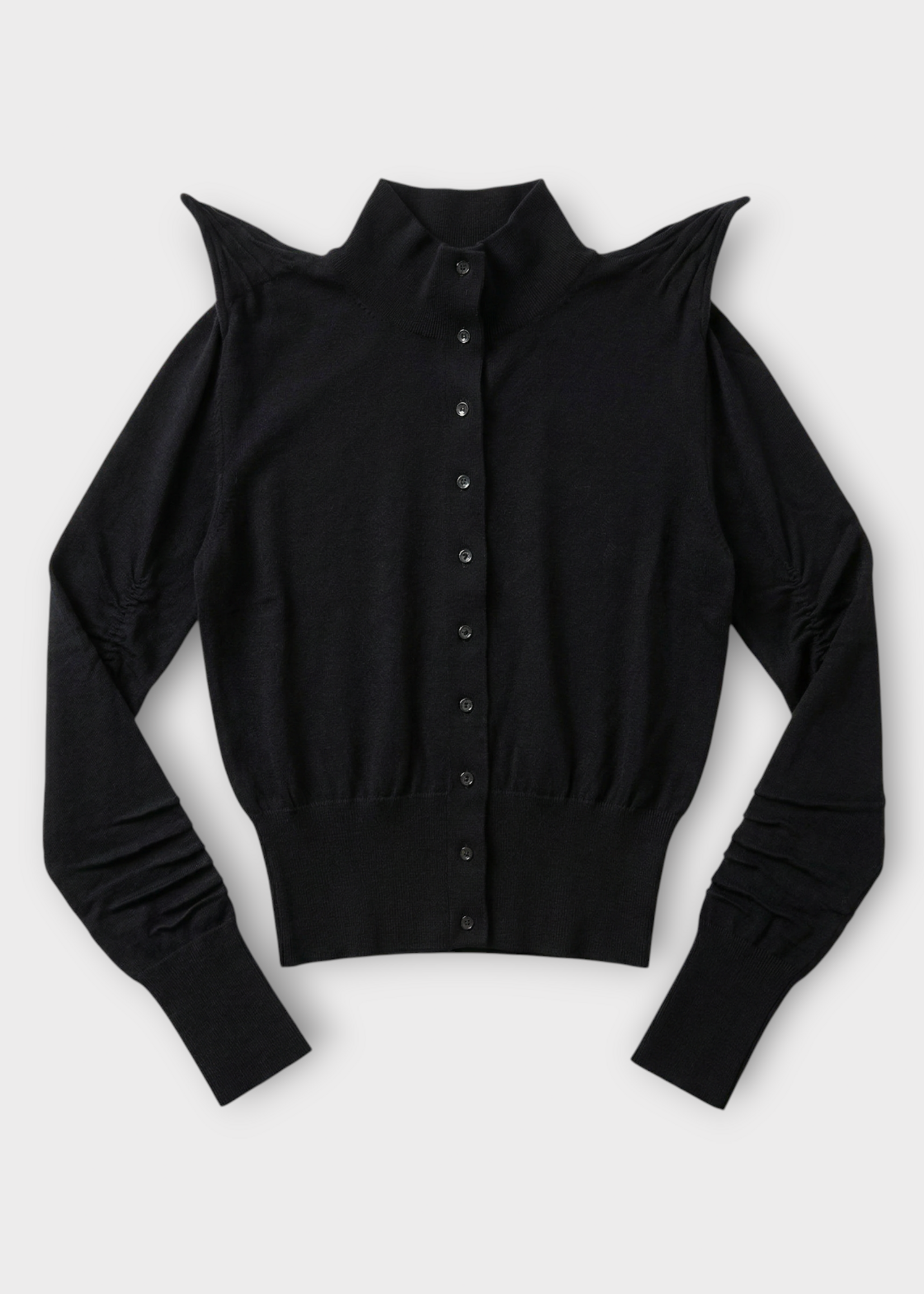 Julie Kegels Julie Kegels Knitwear, Black, Kreed Cotton Mix Cardigan w/ Pointed Shoulders