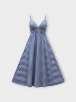 Destree Destree Dress, Print, Lorena Cotton Sleeveless Midi Dress in Blue & Red w/ Stripe Print