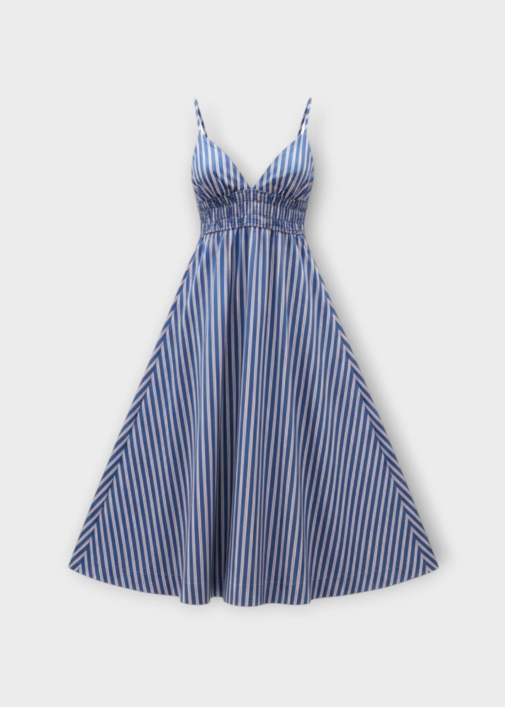 Destree Destree Dress, Print, Lorena Cotton Sleeveless Midi Dress in Blue & Red w/ Stripe Print