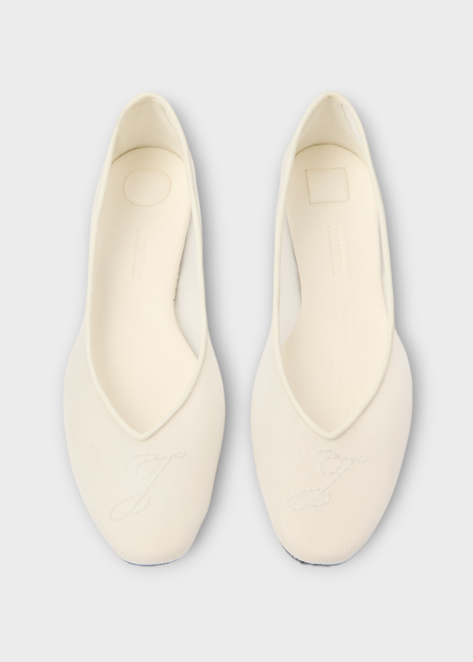 Jacquemus Jacquemus Flats, White, Ovalo Ballet Flats In White w/ Embroidery