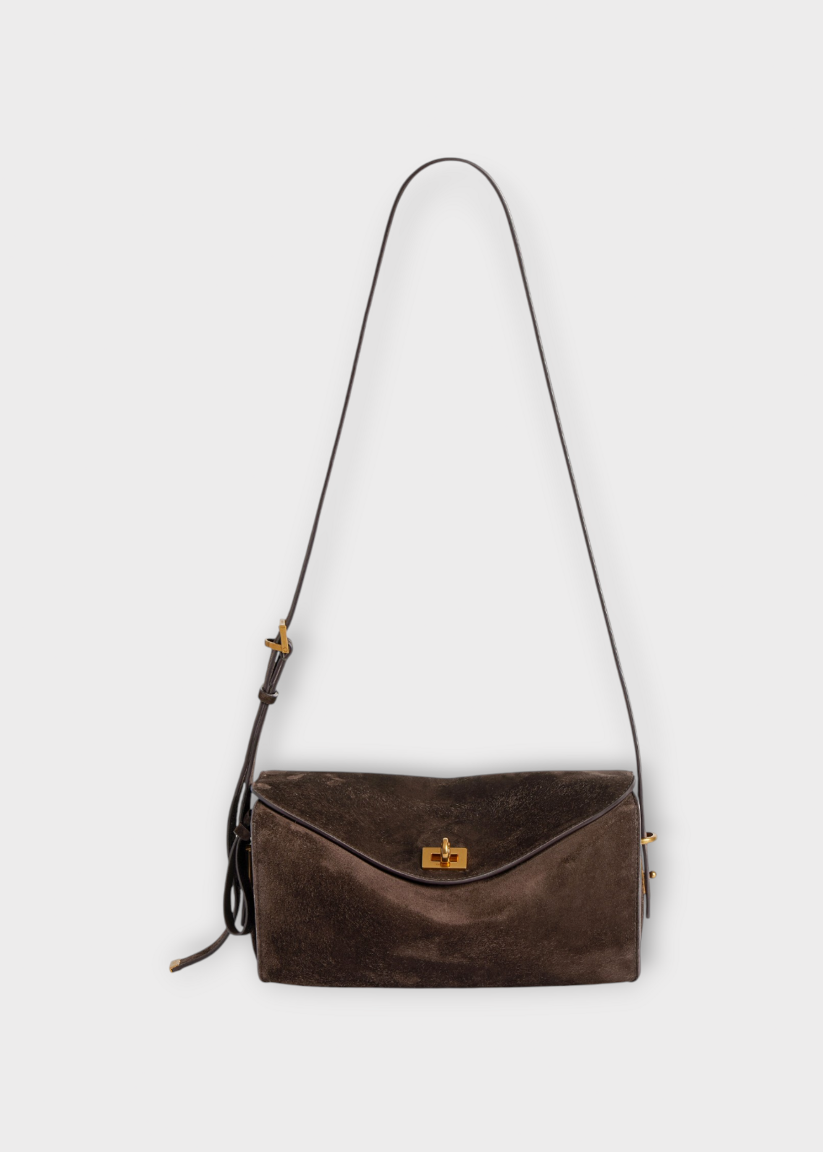 Balenciaga Balenciaga Bag, Brown, Le 7 Medium Suede Shoulder Bag In Moka & Ruby w/ Detachable Strap