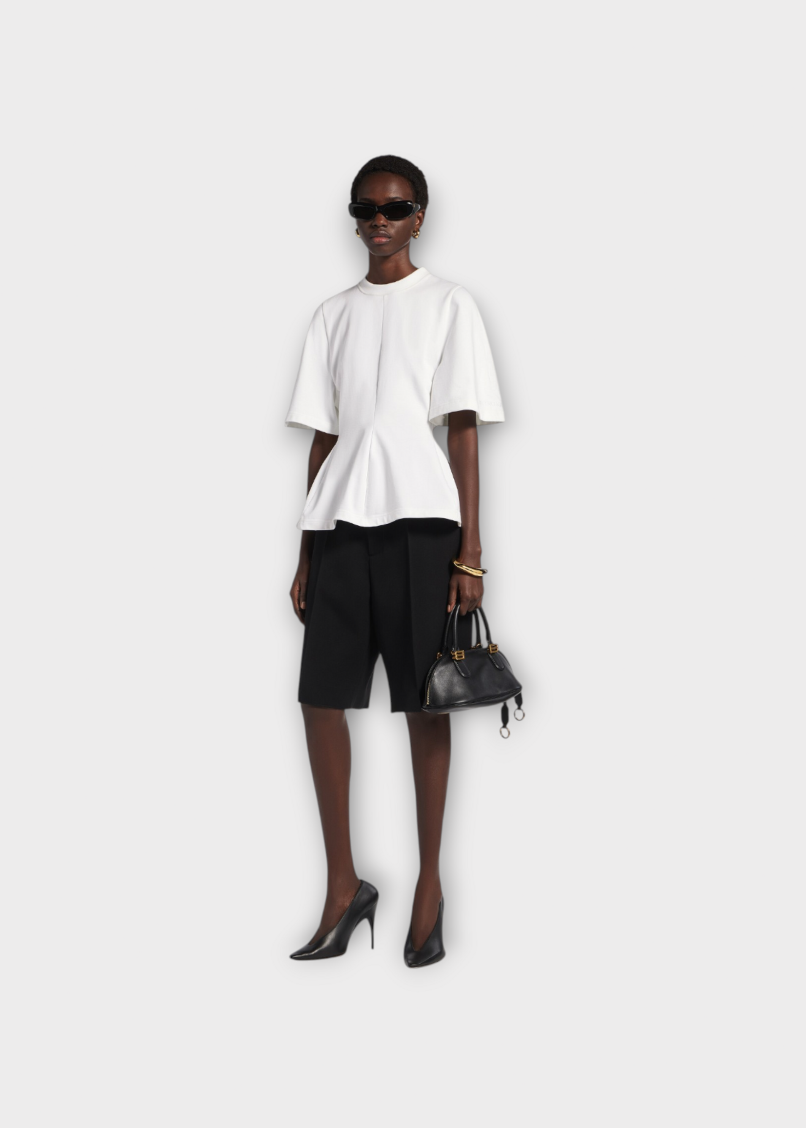 Balenciaga Balenciaga T-Shirt, White, Cotton Crew Neck Shaped T-shirt In White w/ Cinched Waistline