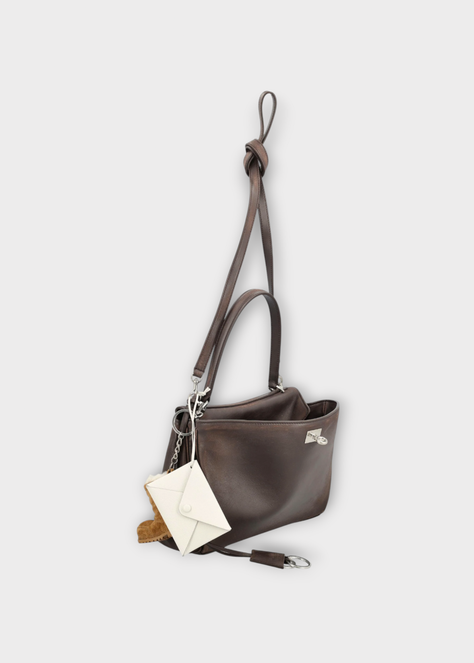Balenciaga Balenciaga Bag, Brown, Rodeo Small Calf Leather Top Handle Bag In Espresso w/ Detachable Strap & Keyring