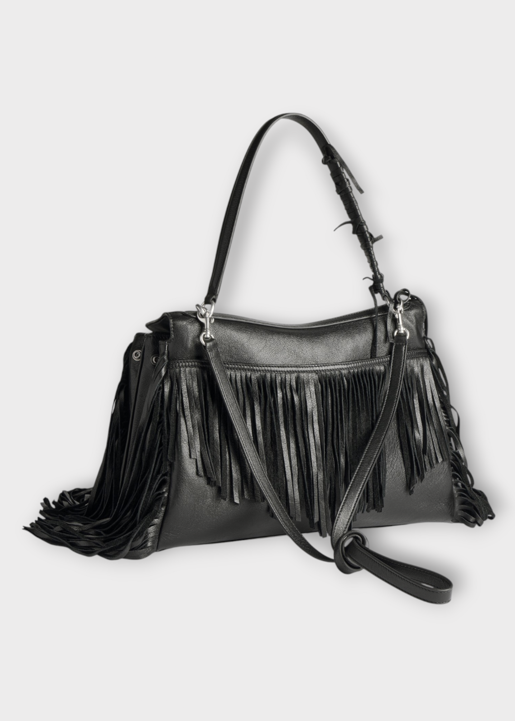Balenciaga Balenciaga Bag, Black, Rodeo Medium Smooth Calfskin Bag in Black w/ Detachable Keyring & Fringes