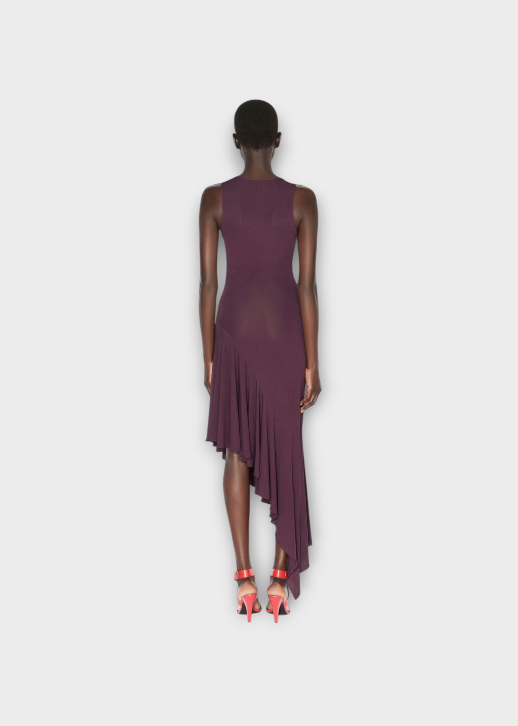 Alaia Alaia Dress, Red, Sleeveless Asymmetric Fluid Dress in Burgundy
