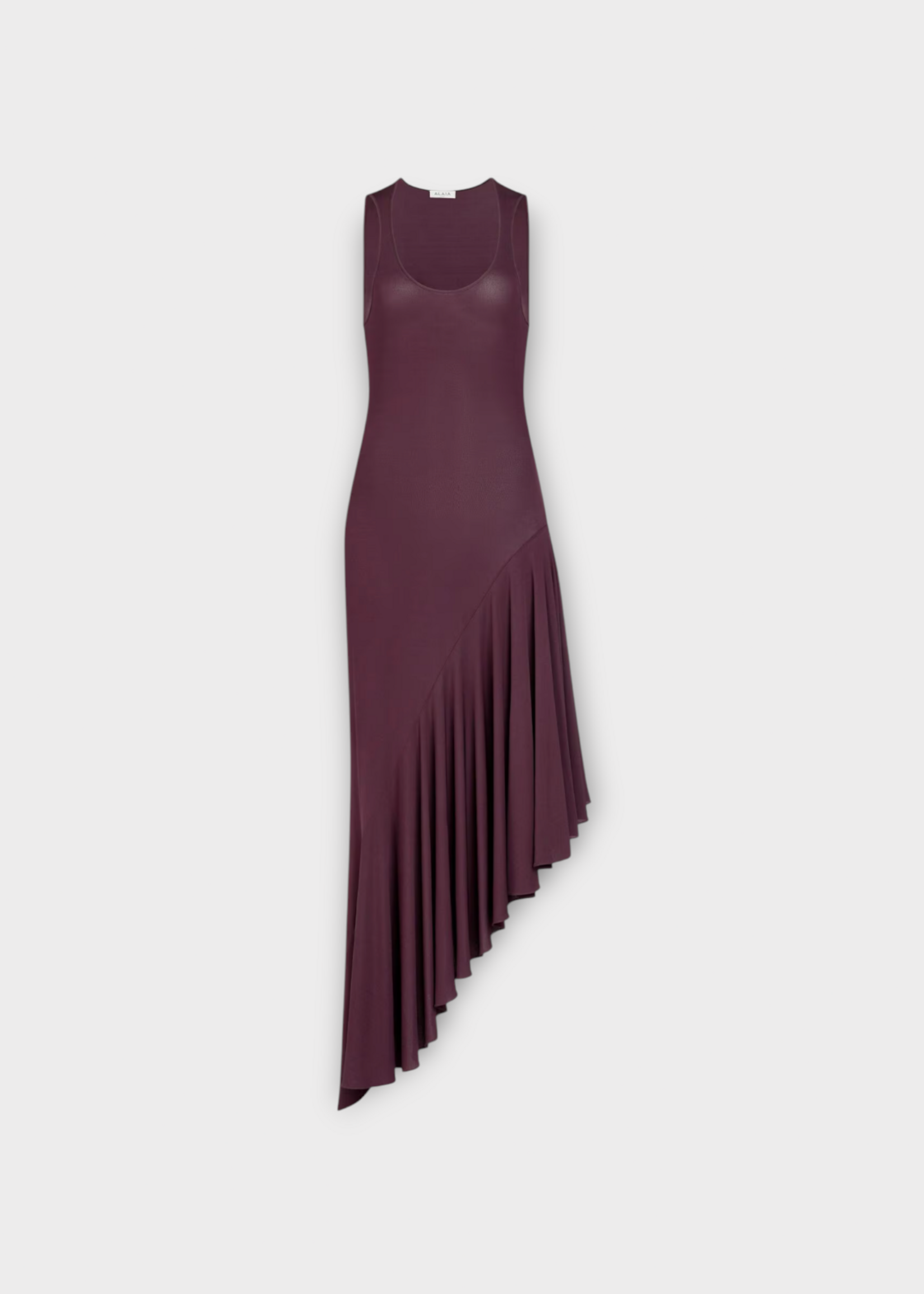 Alaia Alaia Dress, Red, Sleeveless Asymmetric Fluid Dress in Burgundy