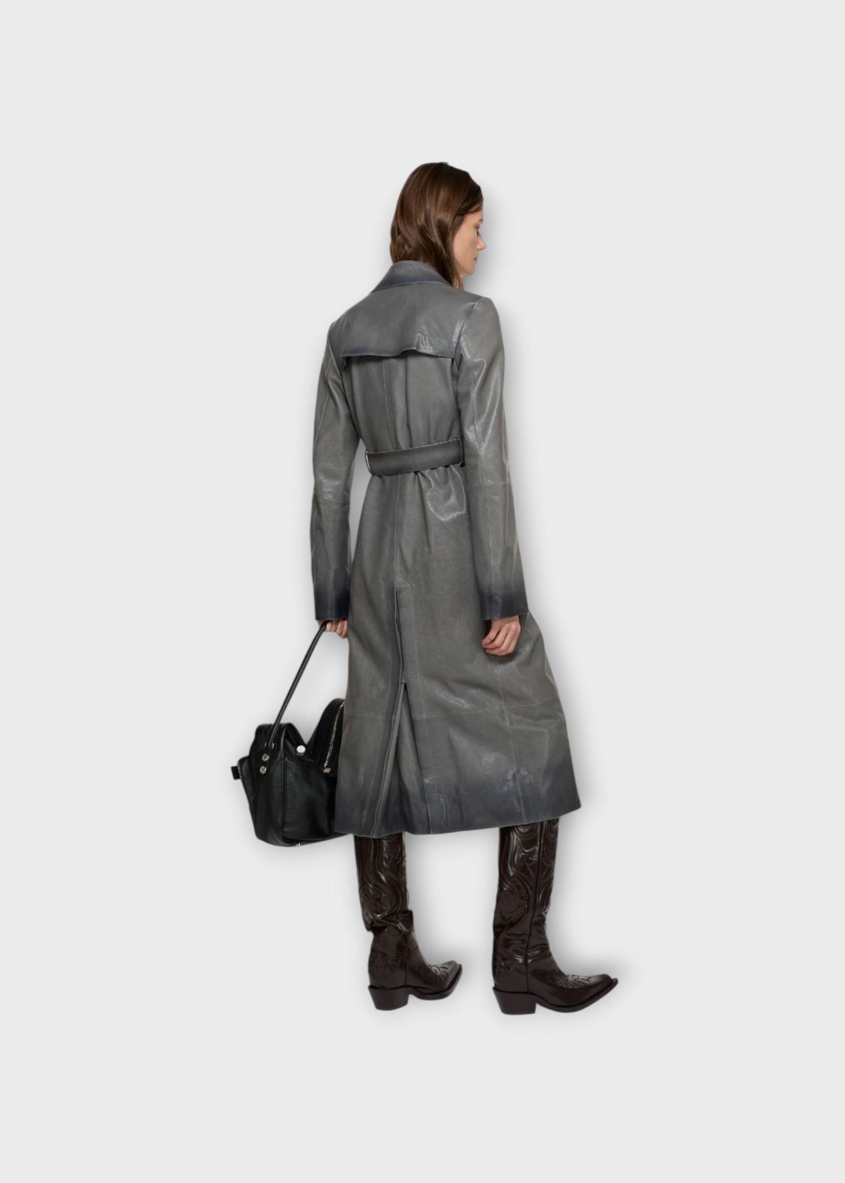 Acne Studio Acne Studio Jacket, Grey, Leather Belted Trench Coat In Anthracite Grey #21