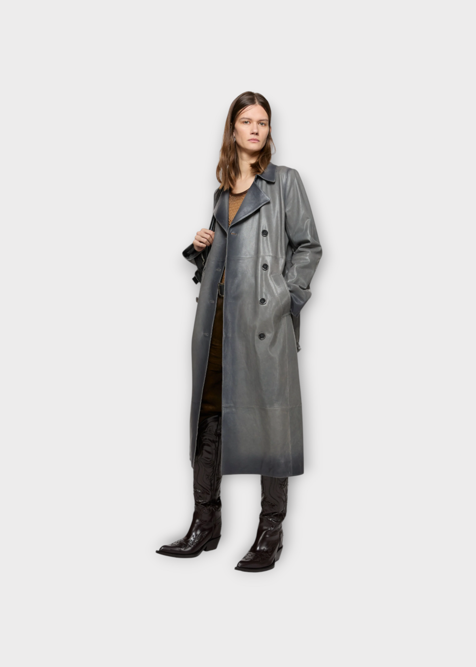 Acne Studio Acne Studio Jacket, Grey, Leather Belted Trench Coat In Anthracite Grey #21