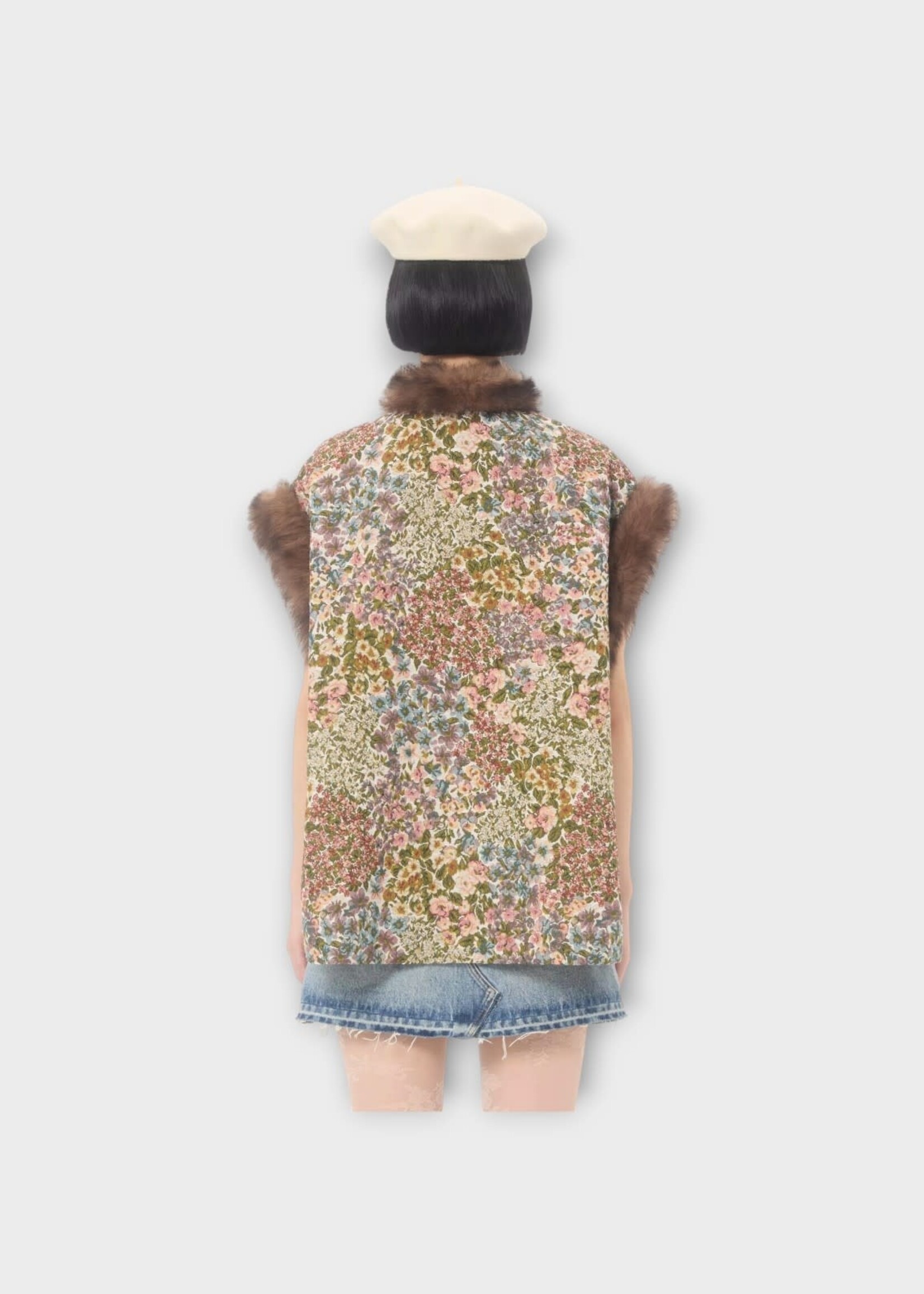 Valentino Valentino Jacket, Multi, Gilet Mossi Gobelin Apres L'Hiver In Burro & Multicolour w/ Inside Fur & All Over Flowers