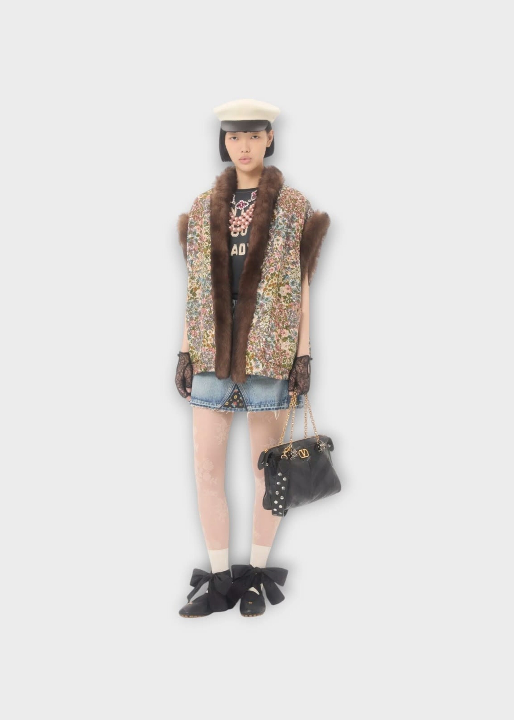 Valentino Valentino Jacket, Multi, Gilet Mossi Gobelin Apres L'Hiver In Burro & Multicolour w/ Inside Fur & All Over Flowers