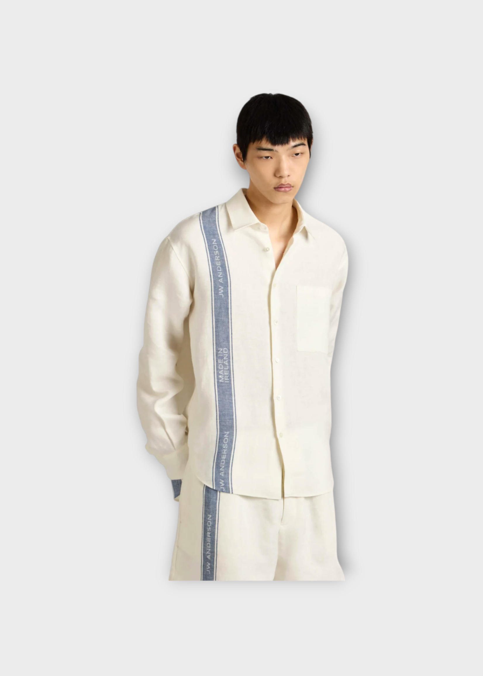 J.W. Anderson J.W.Anderson Shirt, Multi, Linen Classic Fit Shirt In Off White & Blue w/ Tea Towel Stripe