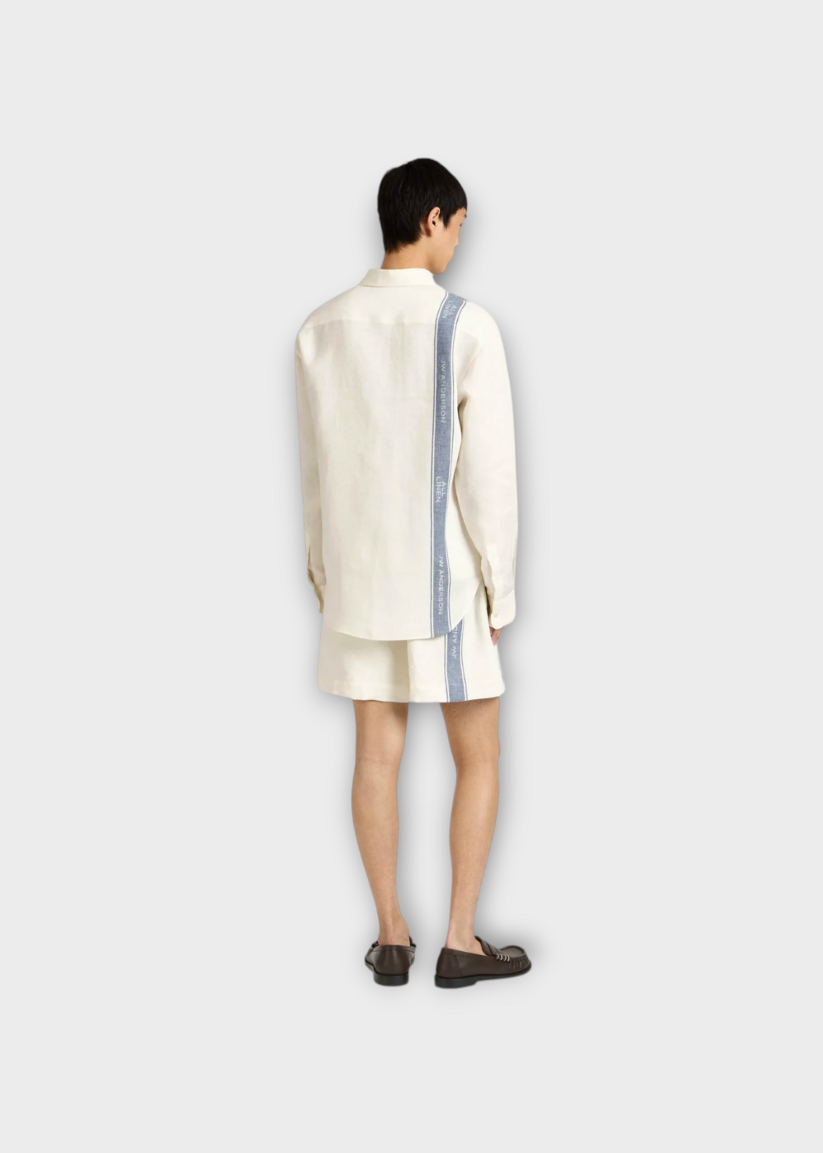 J.W. Anderson J.W.Anderson Shirt, Multi, Linen Classic Fit Shirt In Off White & Blue w/ Tea Towel Stripe