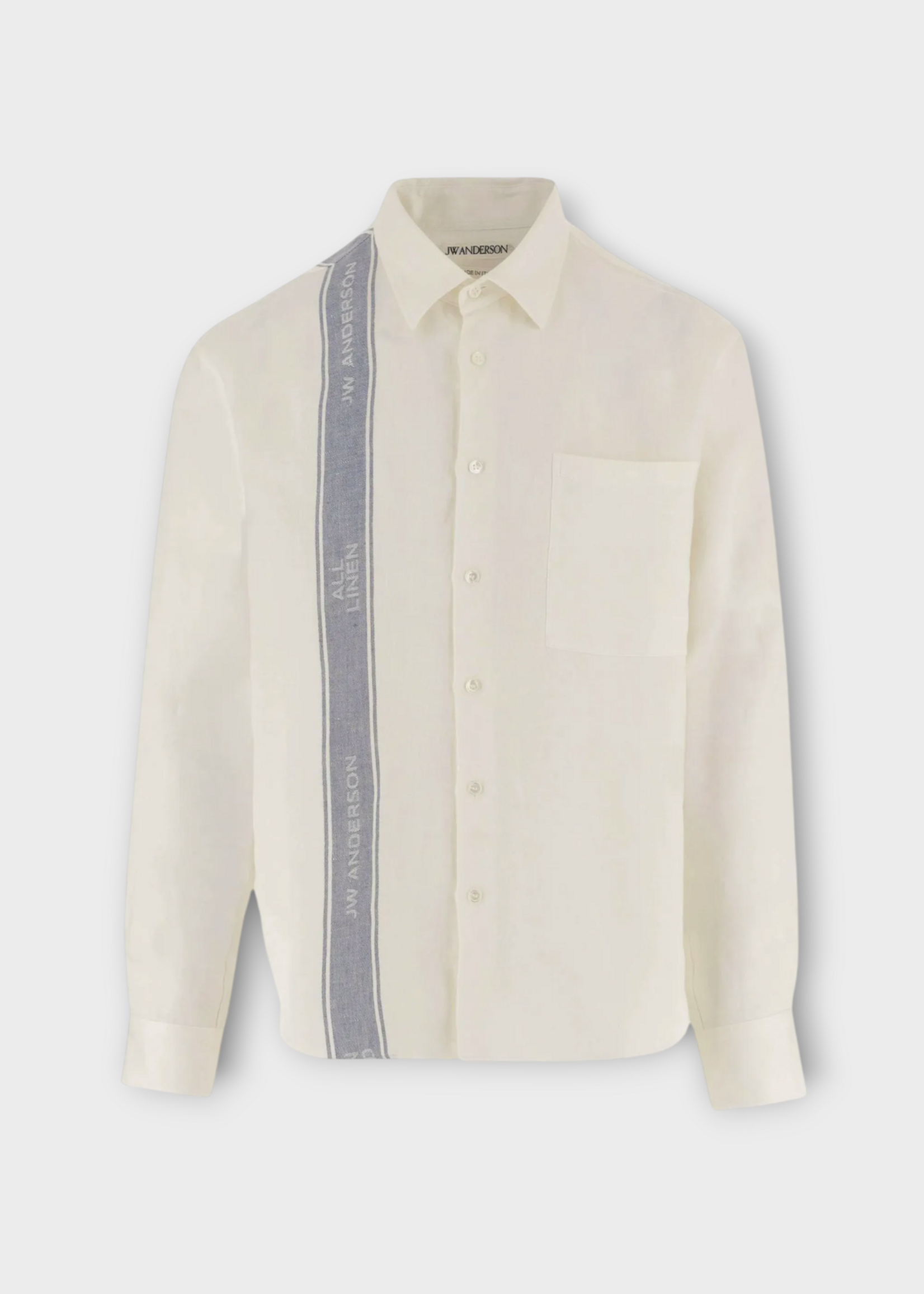 J.W. Anderson J.W.Anderson Shirt, Multi, Linen Classic Fit Shirt In Off White & Blue w/ Tea Towel Stripe
