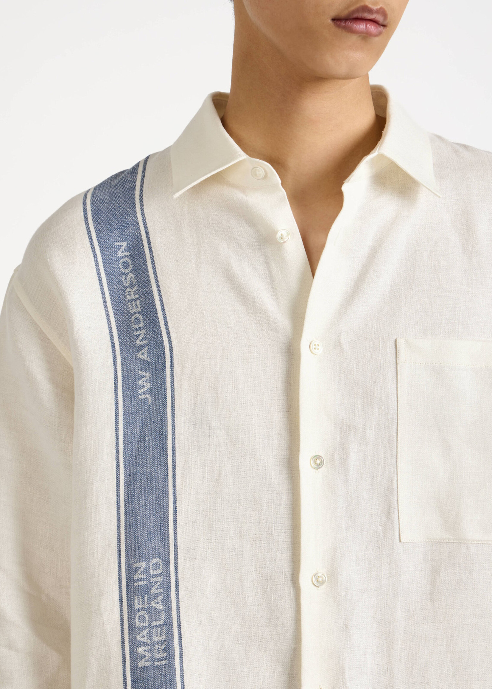J.W.Anderson J.W.Anderson Shirt, Multi, Linen Classic Fit Shirt In Off White & Blue w/ Tea Towel Stripe