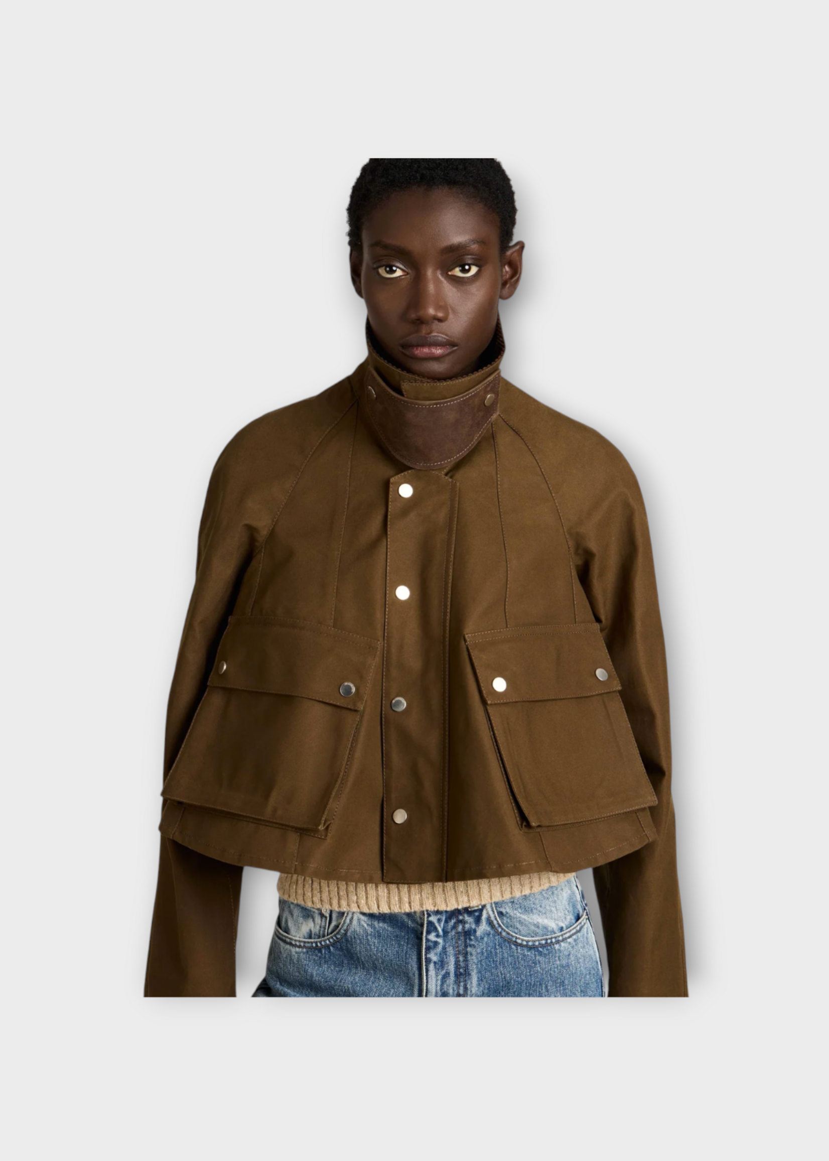 J.W. Anderson J.W.Anderson Jacket, Green, Cotton Cropped Barn Jacket In Dark Olive