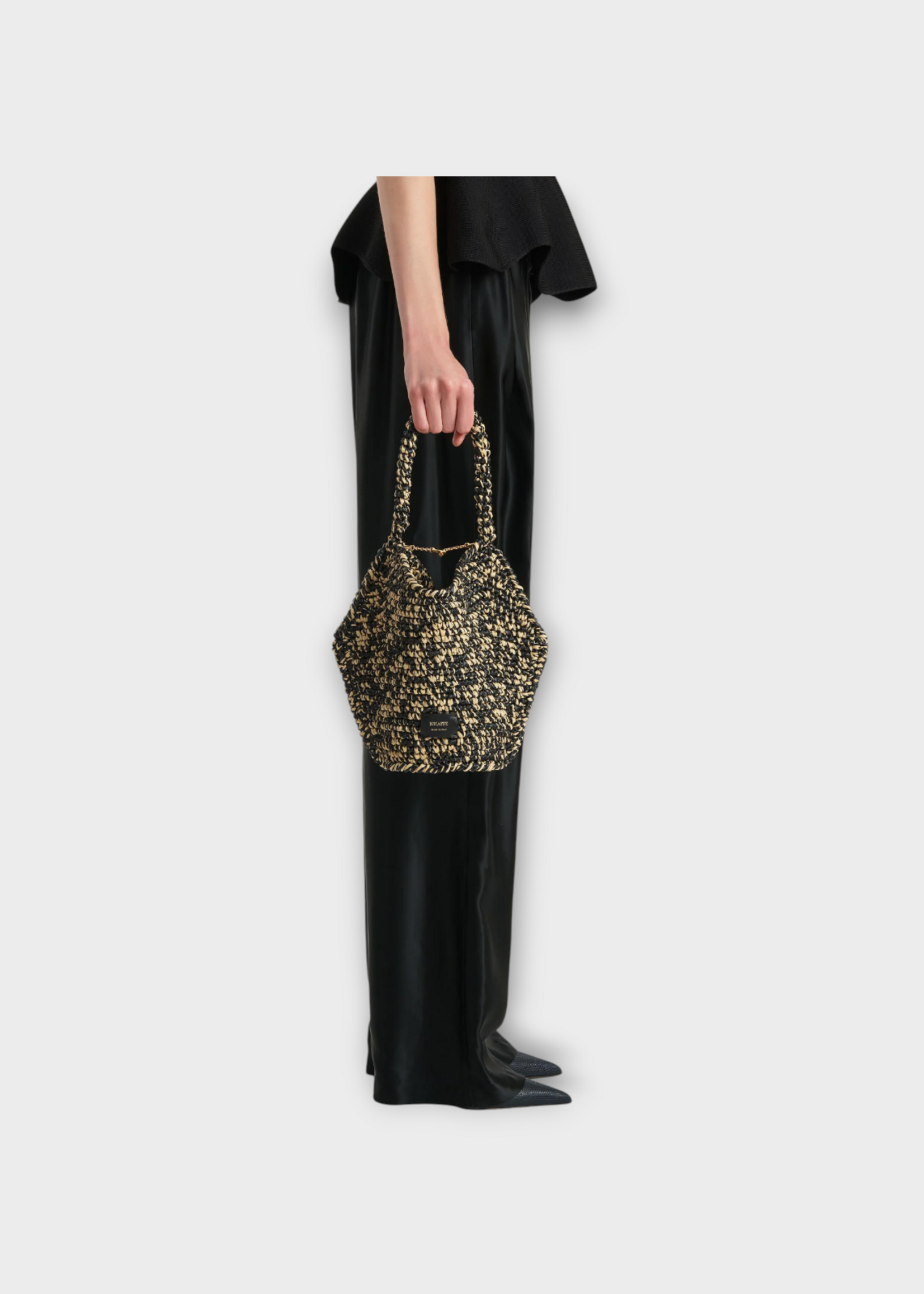 Khaite Khaite Bag, Multi, Mini Lotus Raffia Tote Bag In Black & White