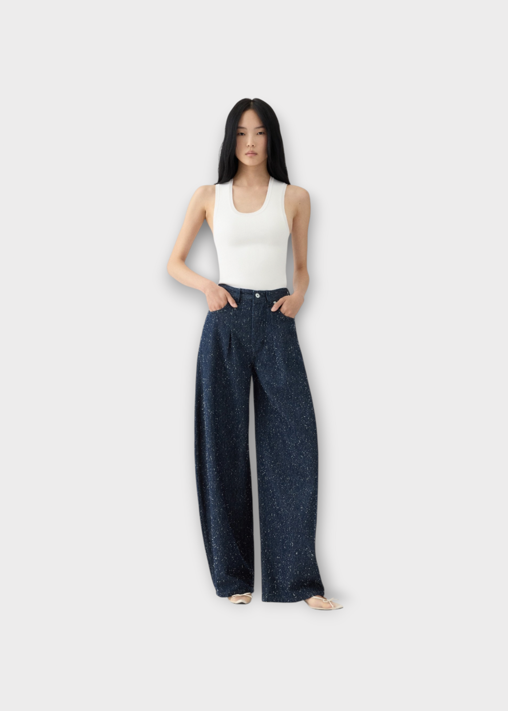 Jacquemus Jacquemus Jeans, Navy, Le De-Nimes High Waist Wide Leg Denim Pants In Navy