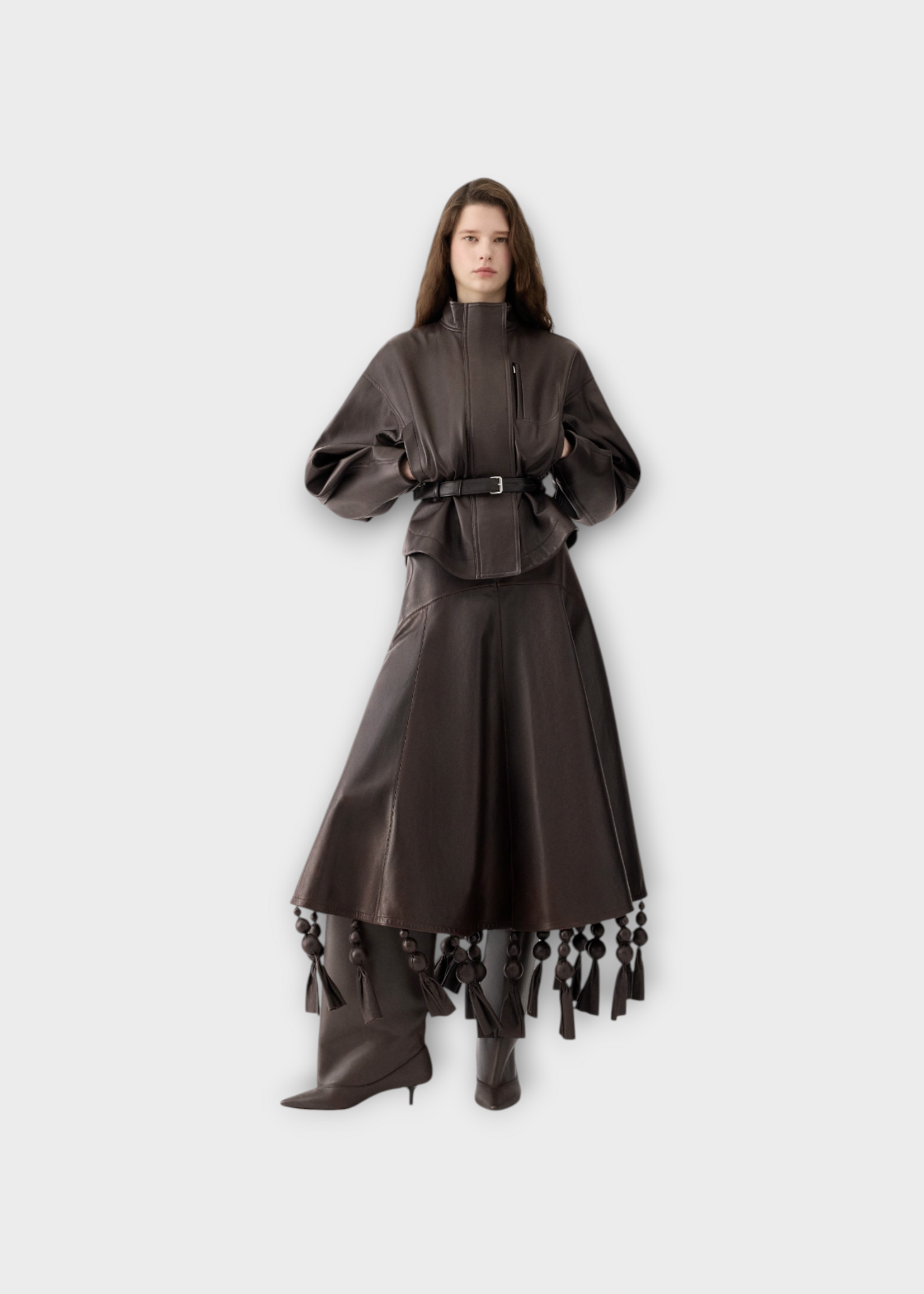 Jacquemus Jacquemus Jacket, Brown, Ciro Leather Belted Jacket In Dark Brown
