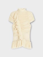 Dries Van Noten Dries Van Noten Top, White, Chuchu Silk High Neck Ruffled Top In Ivory