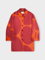 Dries Van Noten Dries Van Noten Coat, Print, Rondero Duchess Satin A-Line Coat In Orange w/ Giant Eggs Print