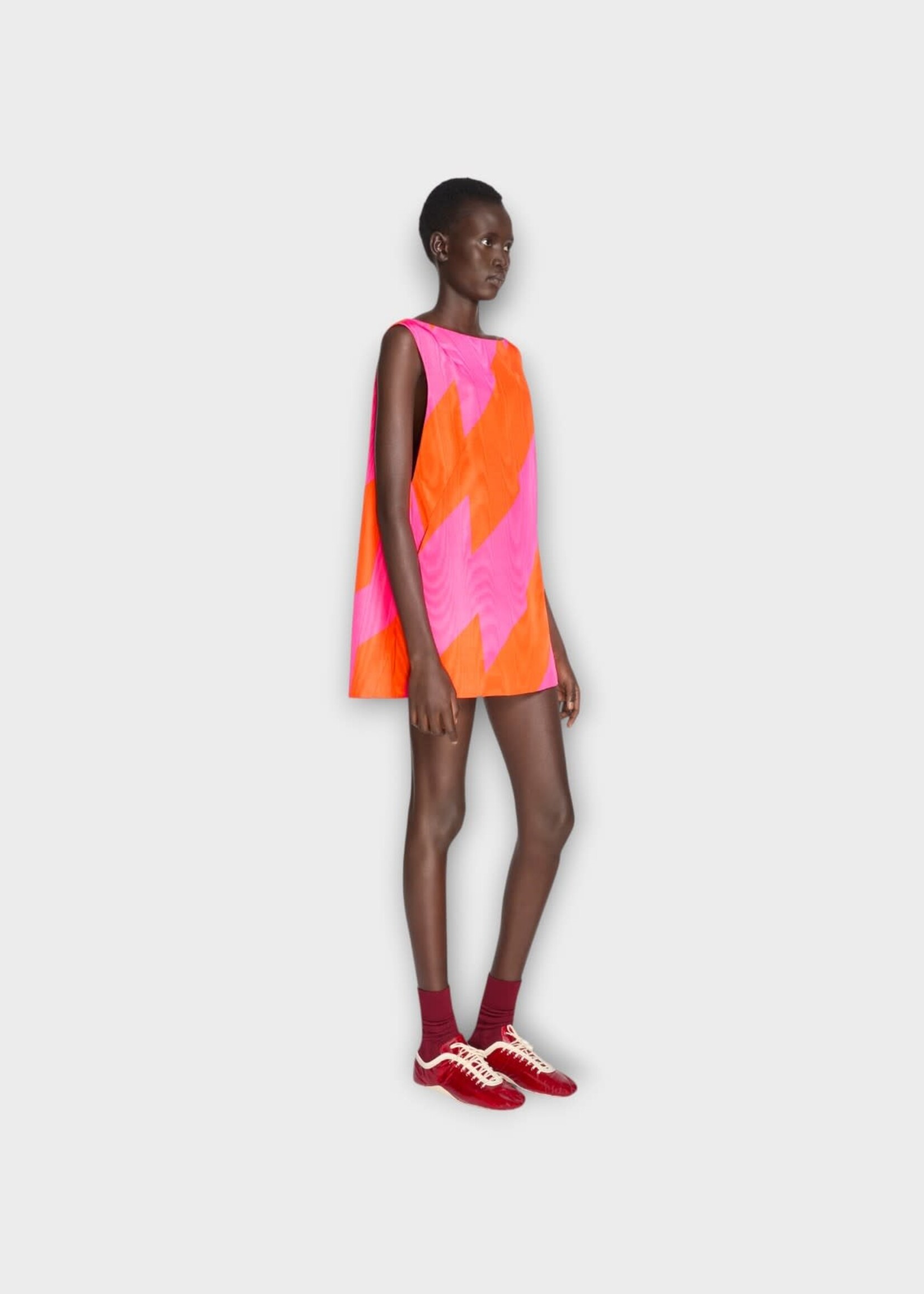 Dries Van Noten Dries Van Noten Dress, Print, Dabel Sleeveless Mini Dress In Fuchsia & Orange w/ Stripe Print