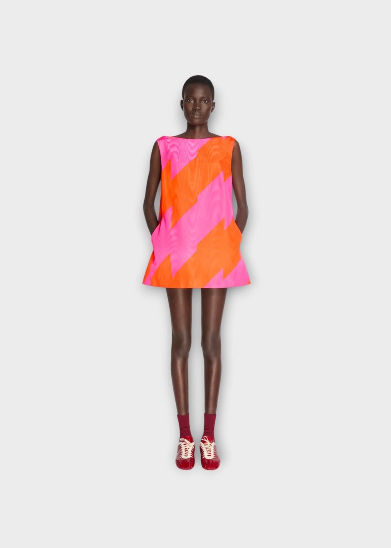 Dries Van Noten Dries Van Noten Dress, Print, Dabel Sleeveless Mini Dress In Fuchsia & Orange w/ Stripe Print