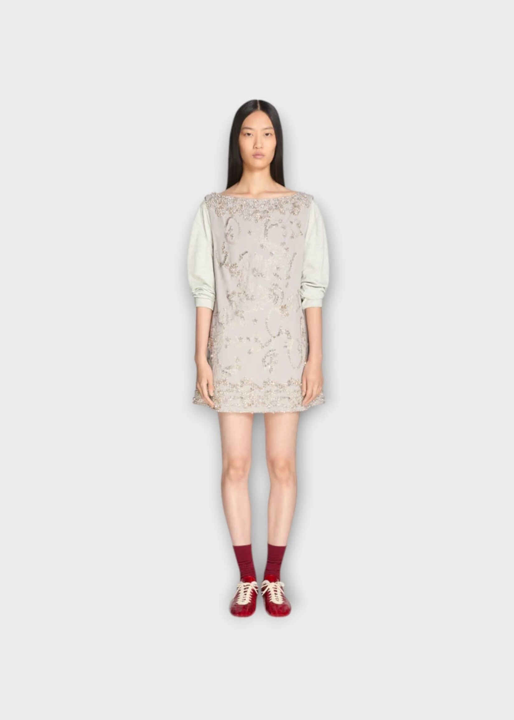 Dries Van Noten Dries Van Noten Dress, Grey, Dabel Sleeveless Embroidered Mini Dress In Light Grey