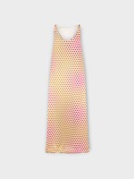Dries Van Noten Dries Van Noten Dress, Print, Draz Silk Satin Sleeveless Midi Dress In Ecru w/ Optical Layered Polka Dot Print