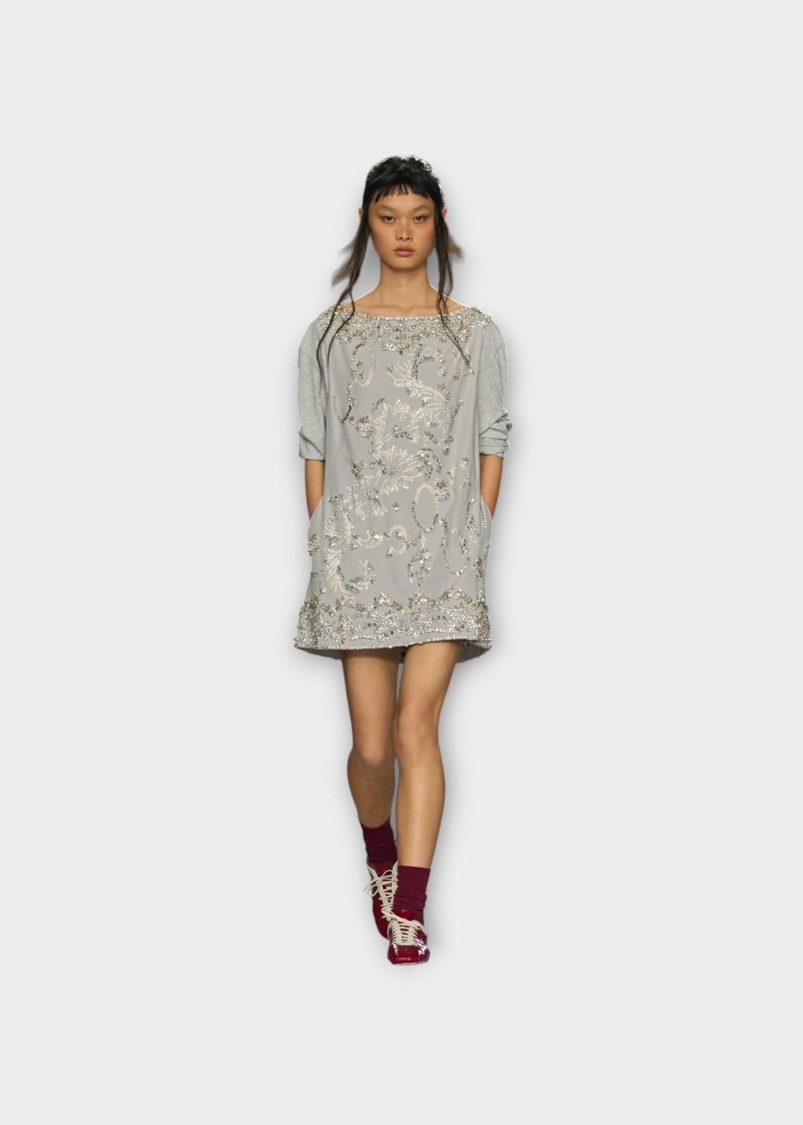 Dries Van Noten Dries Van Noten Dress, Grey, Dabel Sleeveless Embroidered Mini Dress In Light Grey