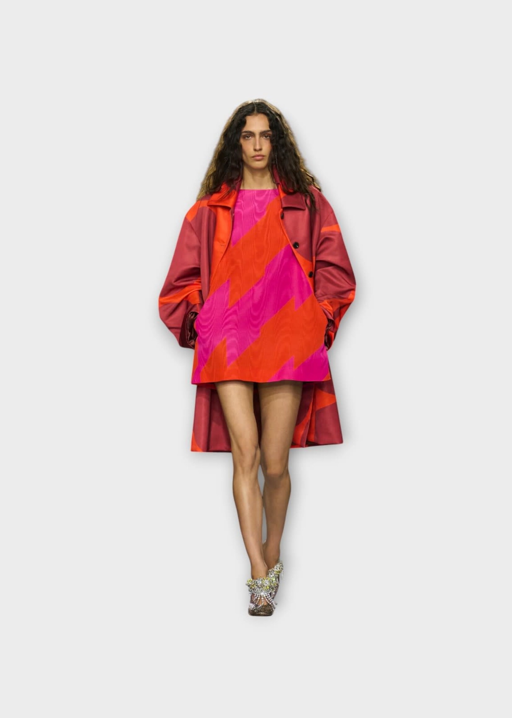 Dries Van Noten Dries Van Noten Dress, Print, Dabel Sleeveless Mini Dress In Fuchsia & Orange w/ Stripe Print