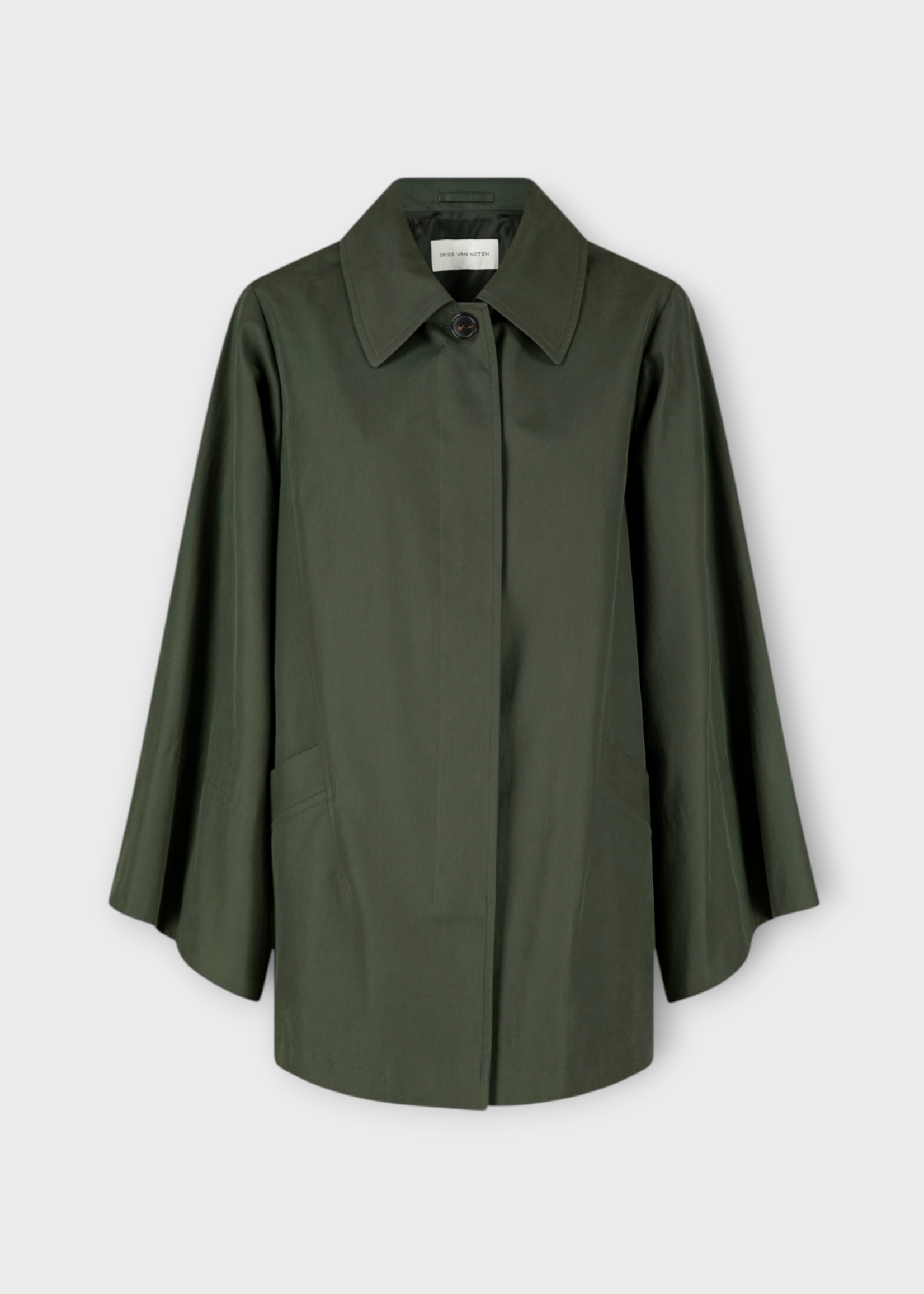 Dries Van Noten Dries Van Noten Coat, Green, Ricce Microsand Cotton Collared Coat In Bottle