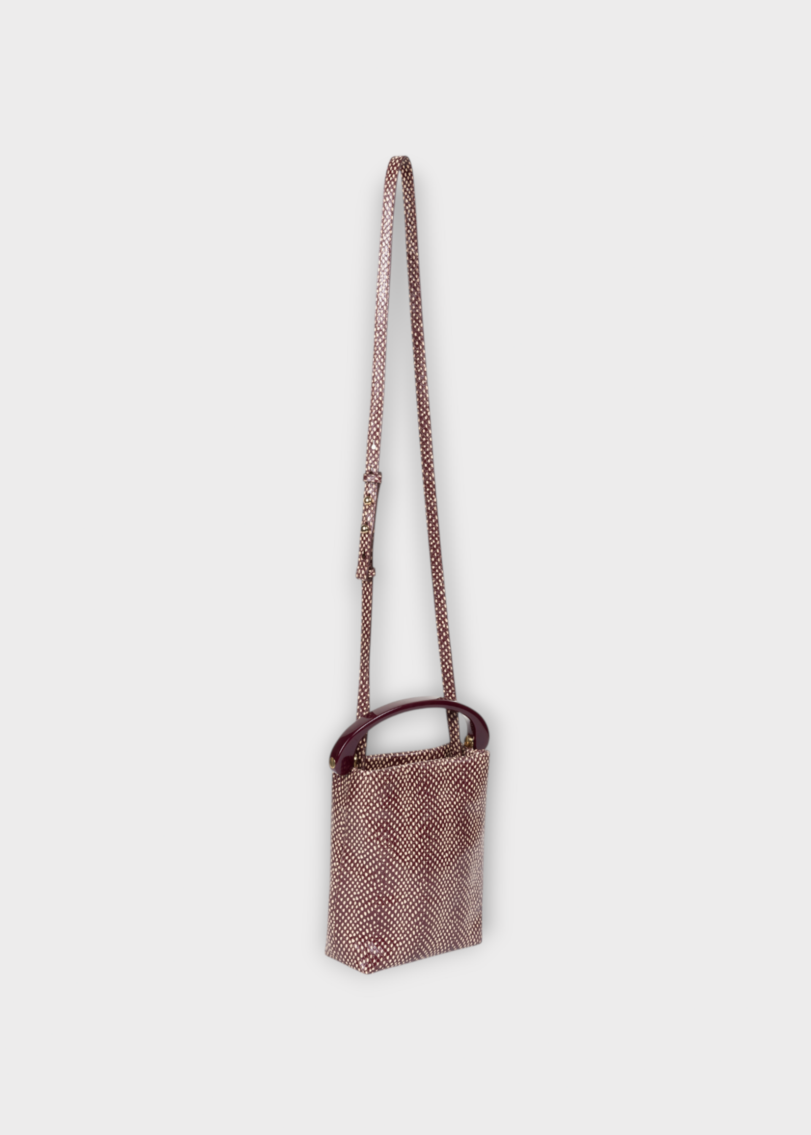 Dries Van Noten Dries Van Noten Bag, Print, Calf Leather Hand Bag in Burgundy w/ Dot Snake Print