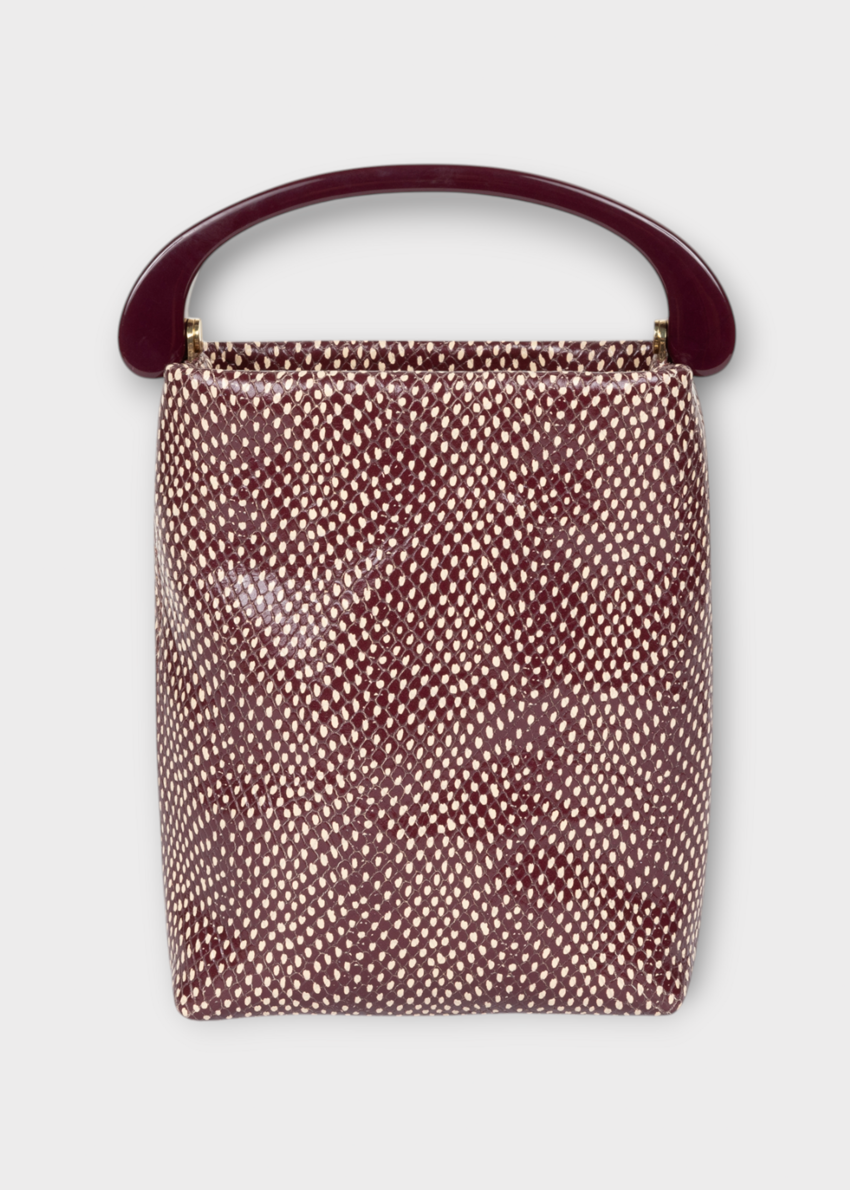 Dries Van Noten Dries Van Noten Bag, Print, Calf Leather Hand Bag in Burgundy w/ Dot Snake Print