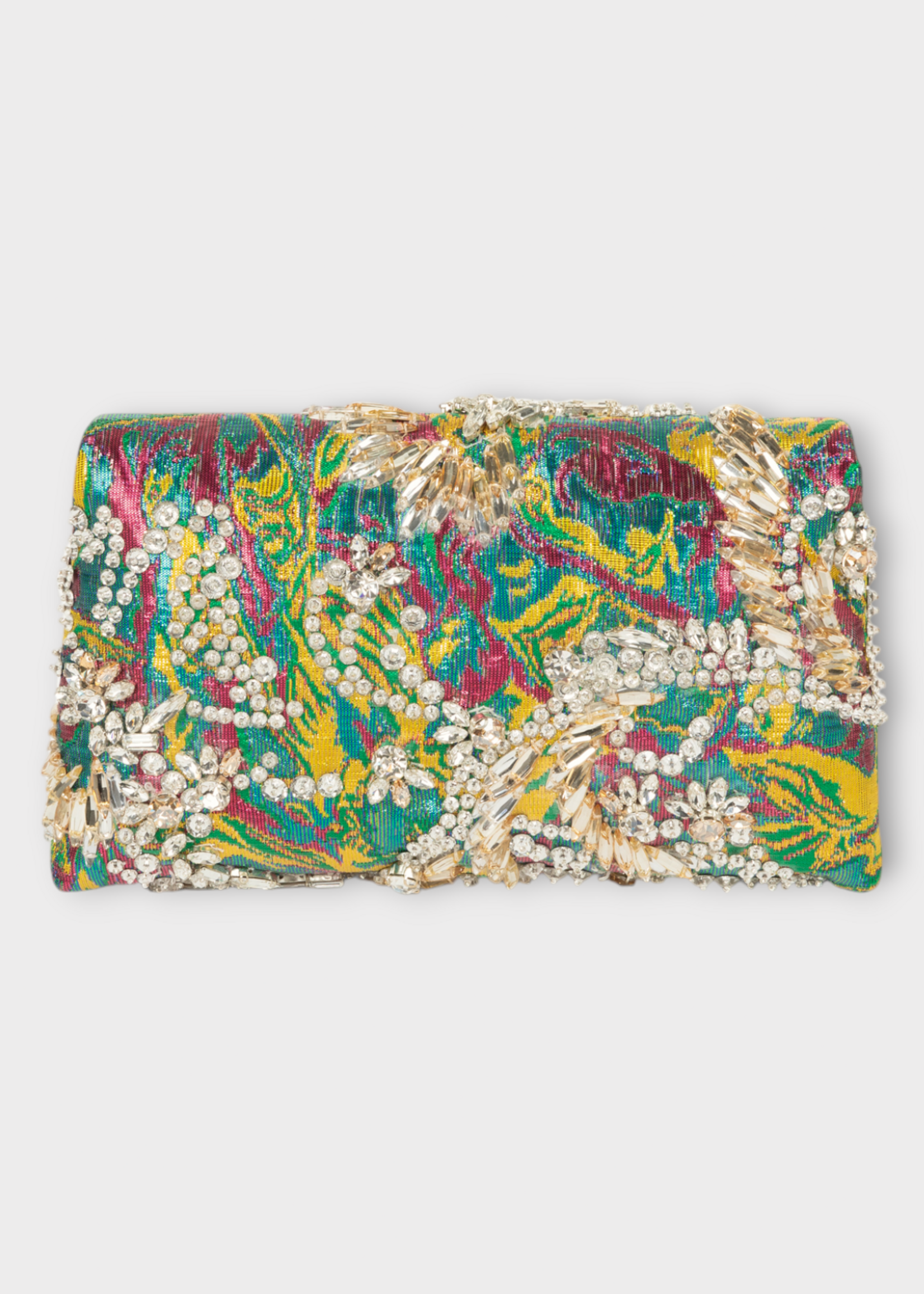 Dries Van Noten Dries Van Noten Bag, Multi, Embellished Envelope Bag in Lemon w/ Floral Jacquard Lame