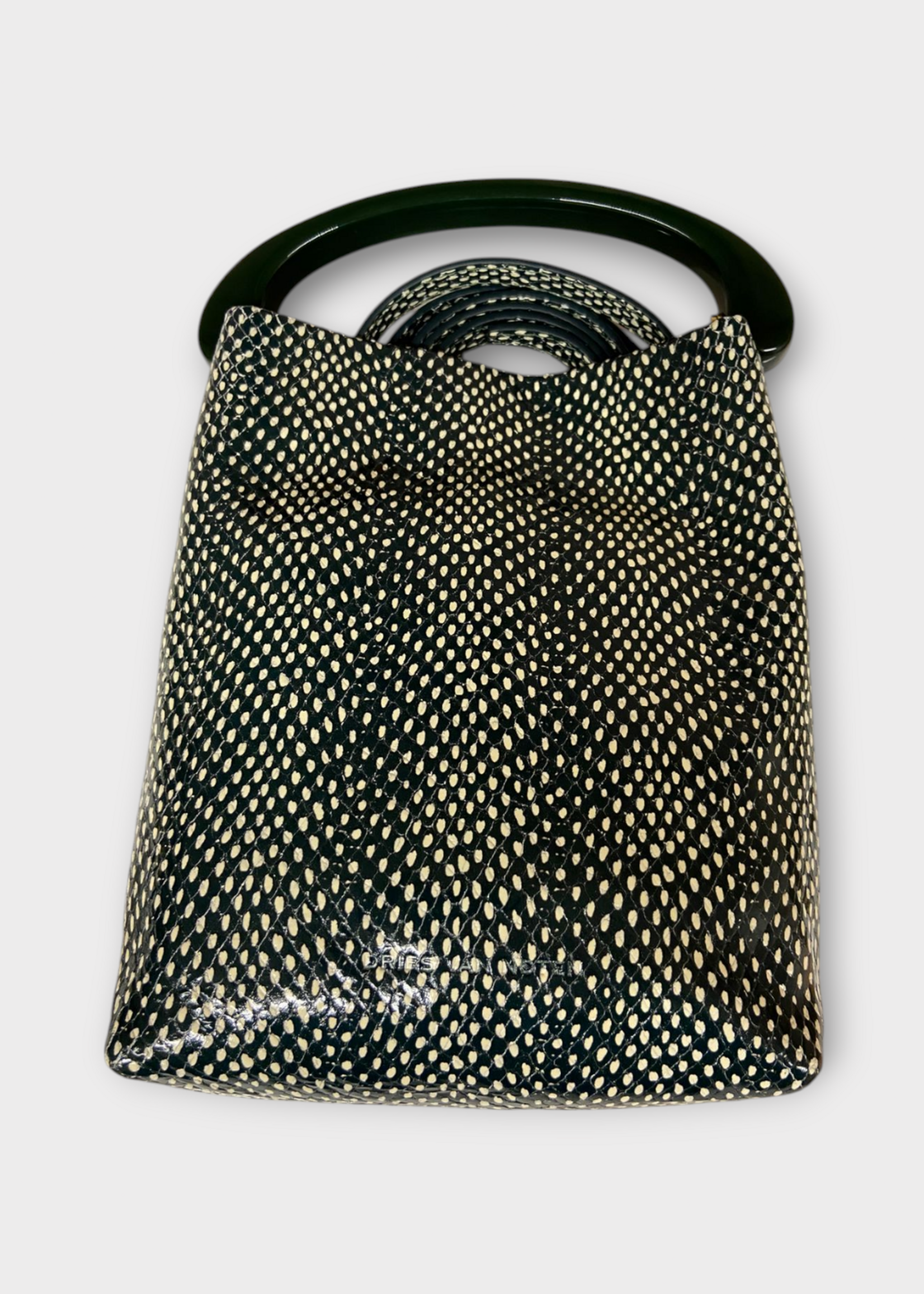 Dries Van Noten Dries Van Noten Bag, Print, Calf Leather Hand Bag in Emerald w/ Dot Snake Print
