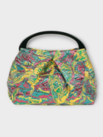 Dries Van Noten Dries Van Noten Bag, Multi, Small Pleated Hand Bag in Lemon w/ Floral Jacquard Lame