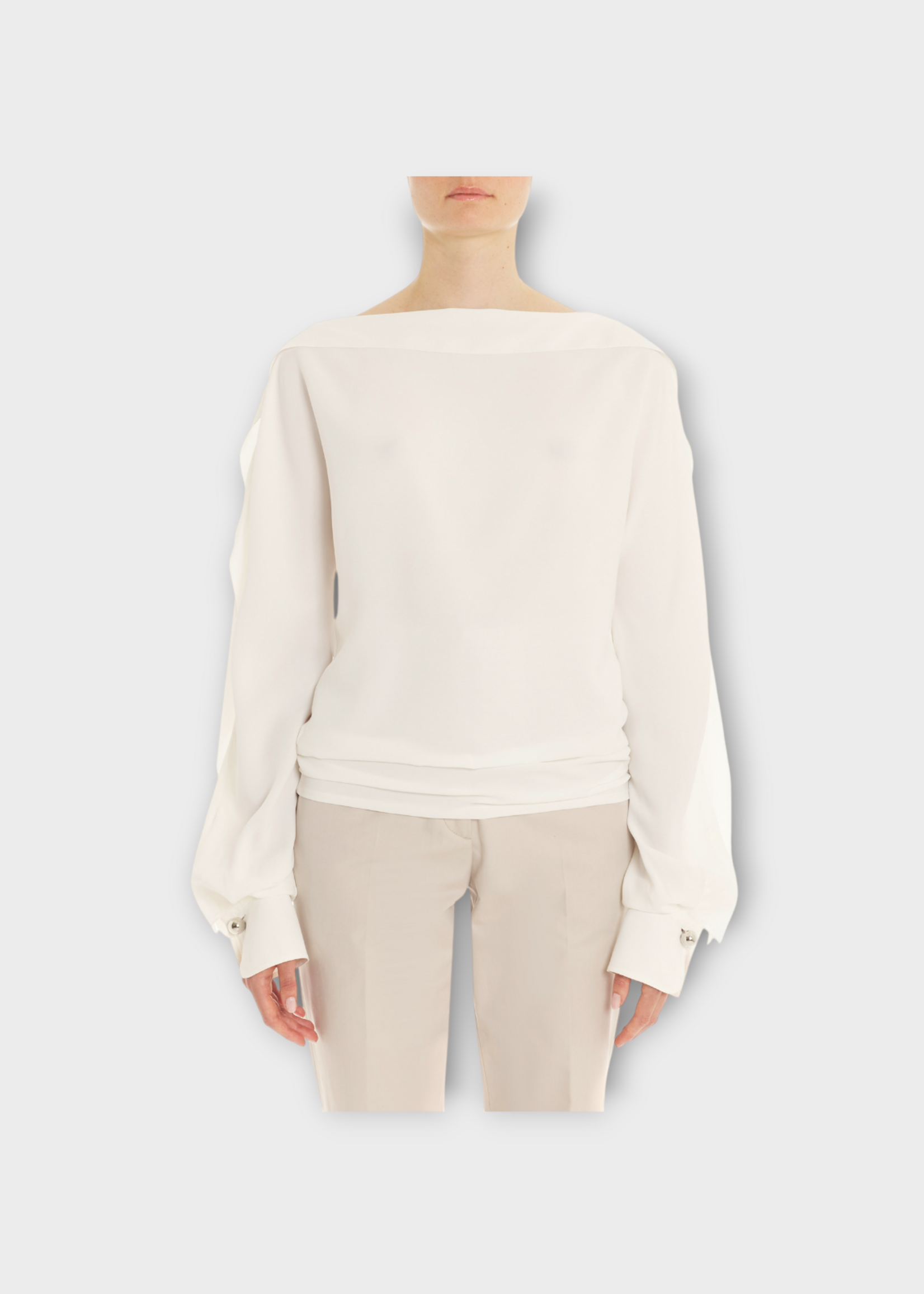 Lanvin Lanvin Top, White, Long Sleeves Top With Ruffles In Cream