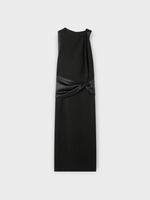 Lanvin Lanvin Dress, Black, Satin Sleeveless Belted Draped Midi Dress In Black