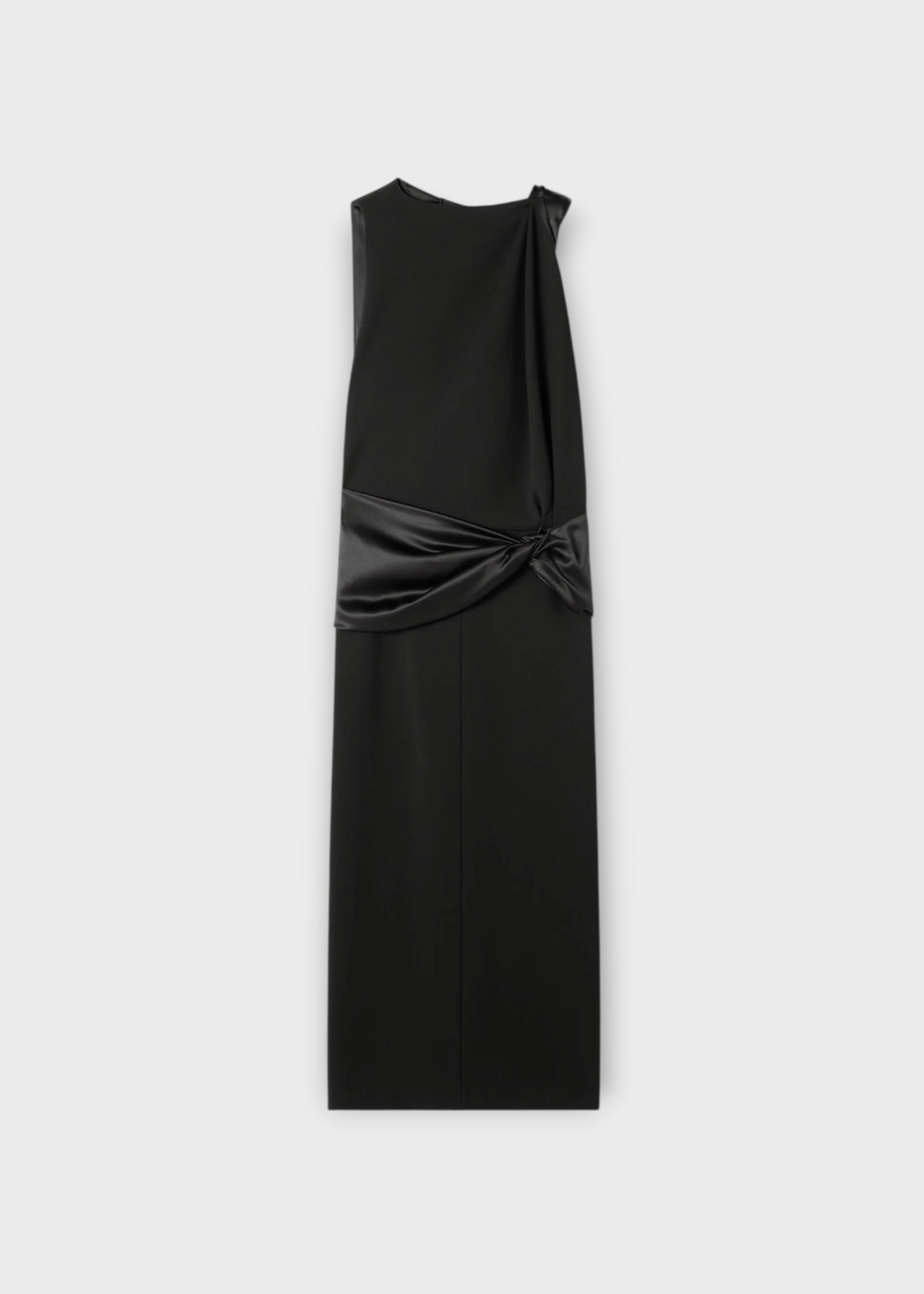 Lanvin Lanvin Dress, Black, Satin Sleeveless Belted Draped Midi Dress In Black