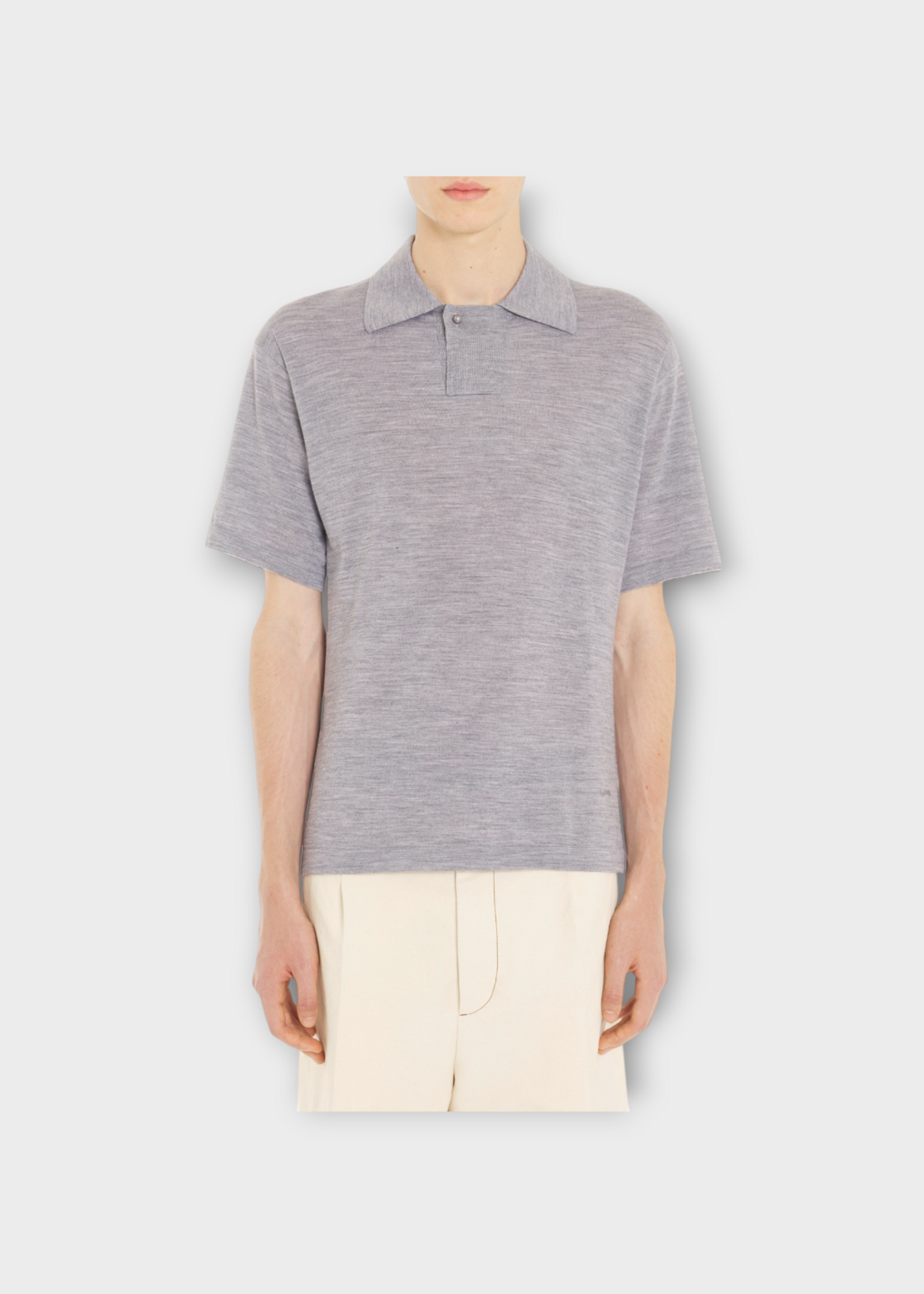 Lanvin Lanvin Polo, Grey, Wool Short Sleeve  Polo In Light Grey w/ Logo Embroidery