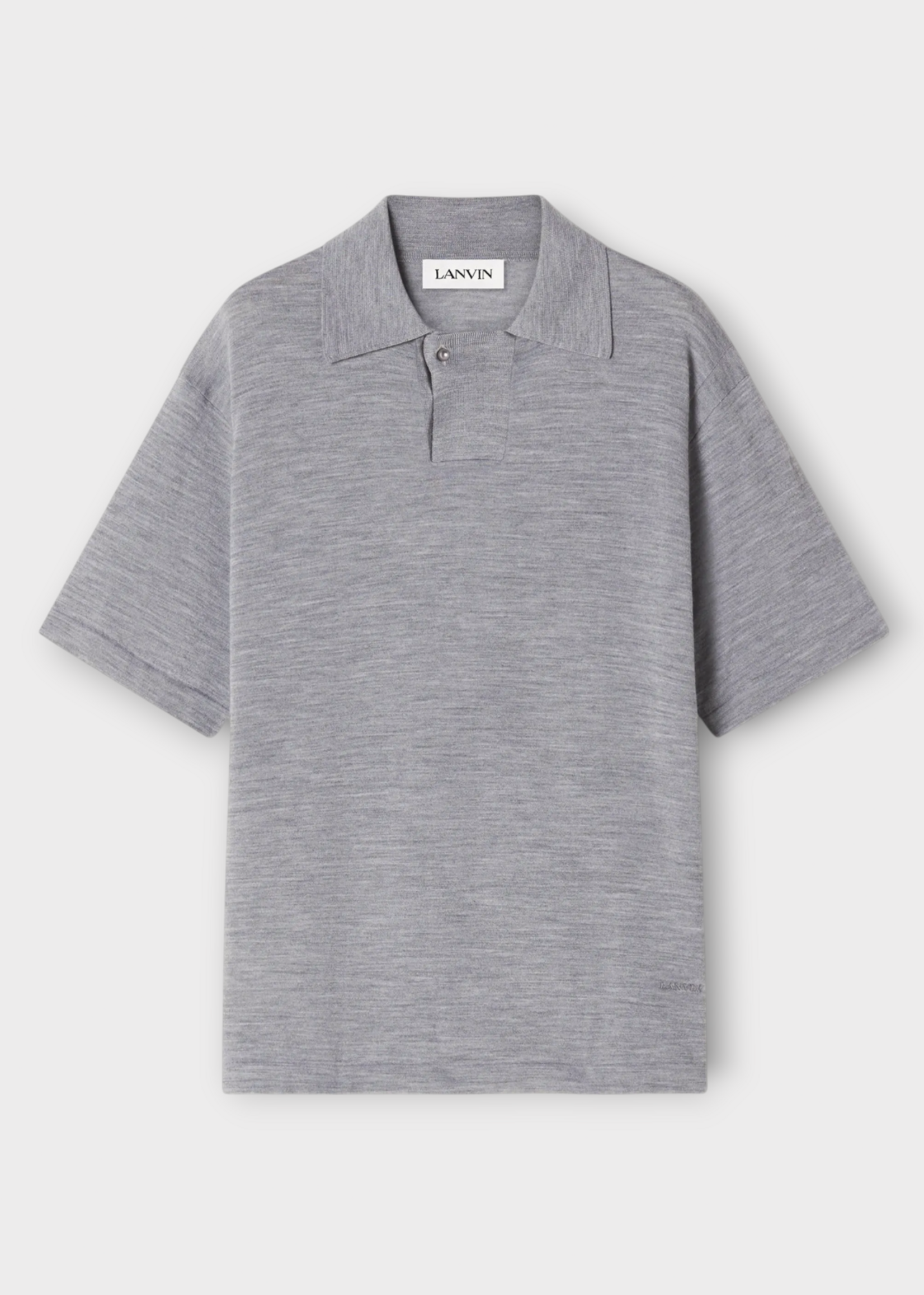 Lanvin Lanvin Polo, Grey, Wool Short Sleeve  Polo In Light Grey w/ Logo Embroidery