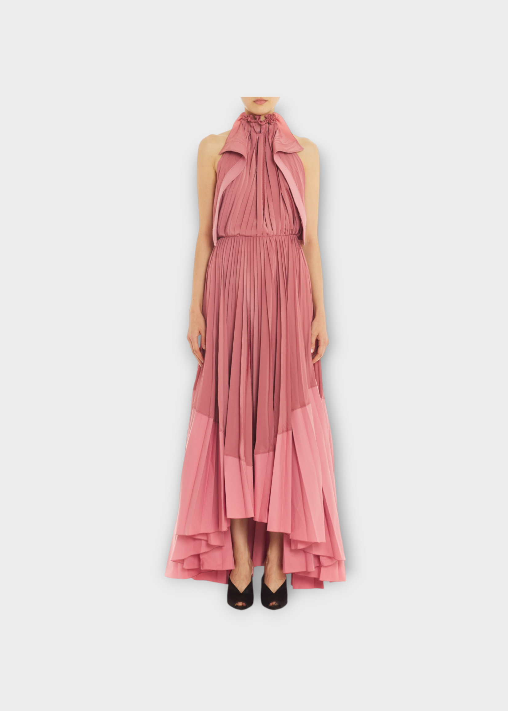 Lanvin Lanvin Dress, Pink, High Collar Sleeveless Pleated Long Dress In Old Pink