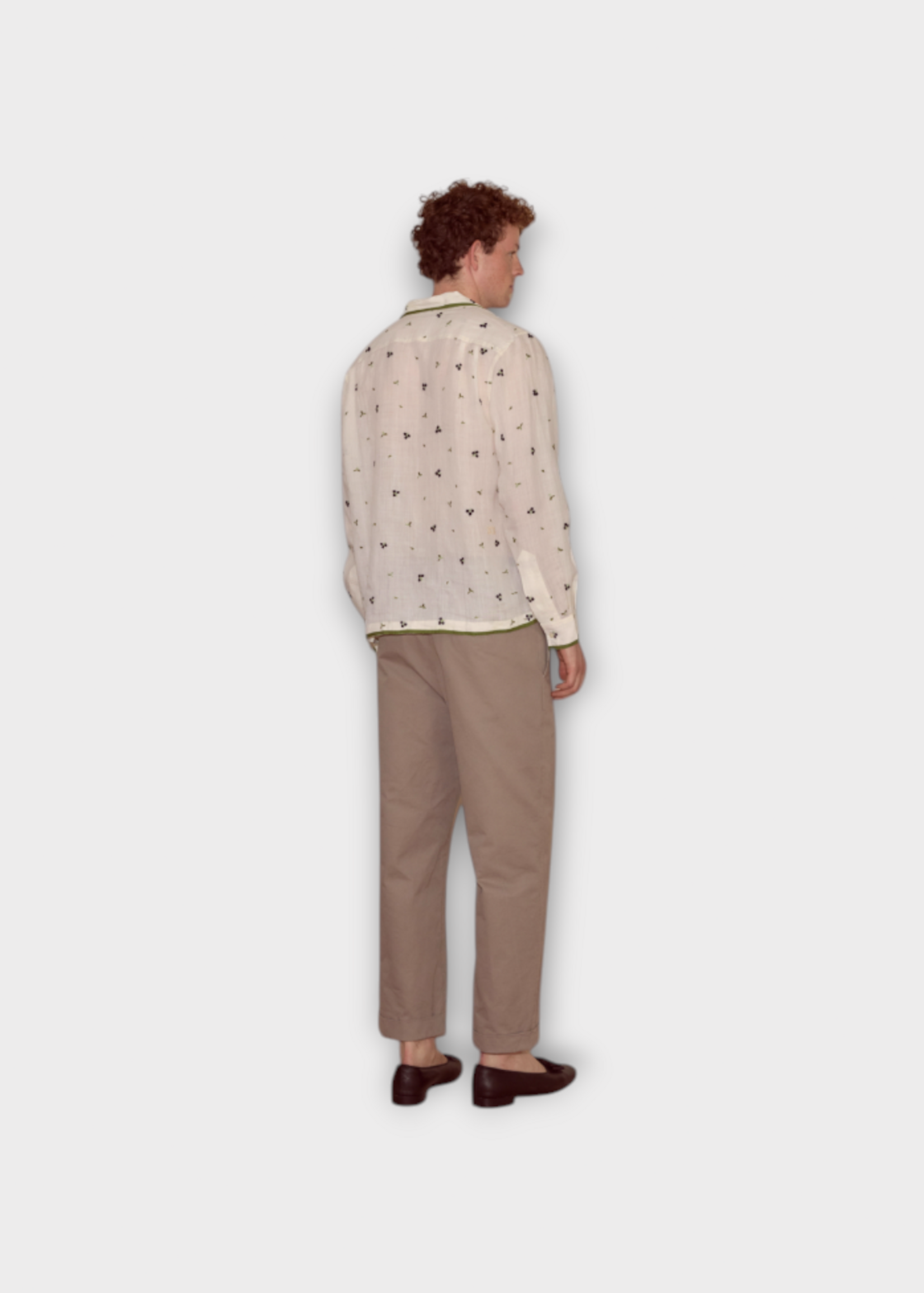 Bode Bode Shirt, White, Blackberry Patch Long Sleeve Shirt in White & Multi w/ Chest Pockets