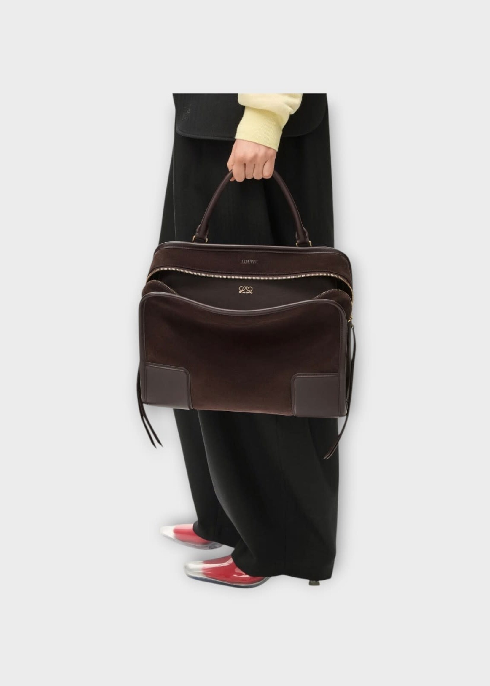 Loewe Loewe Bag, Brown, Amazona 180 Suede Large Bag In Dark Chestnut