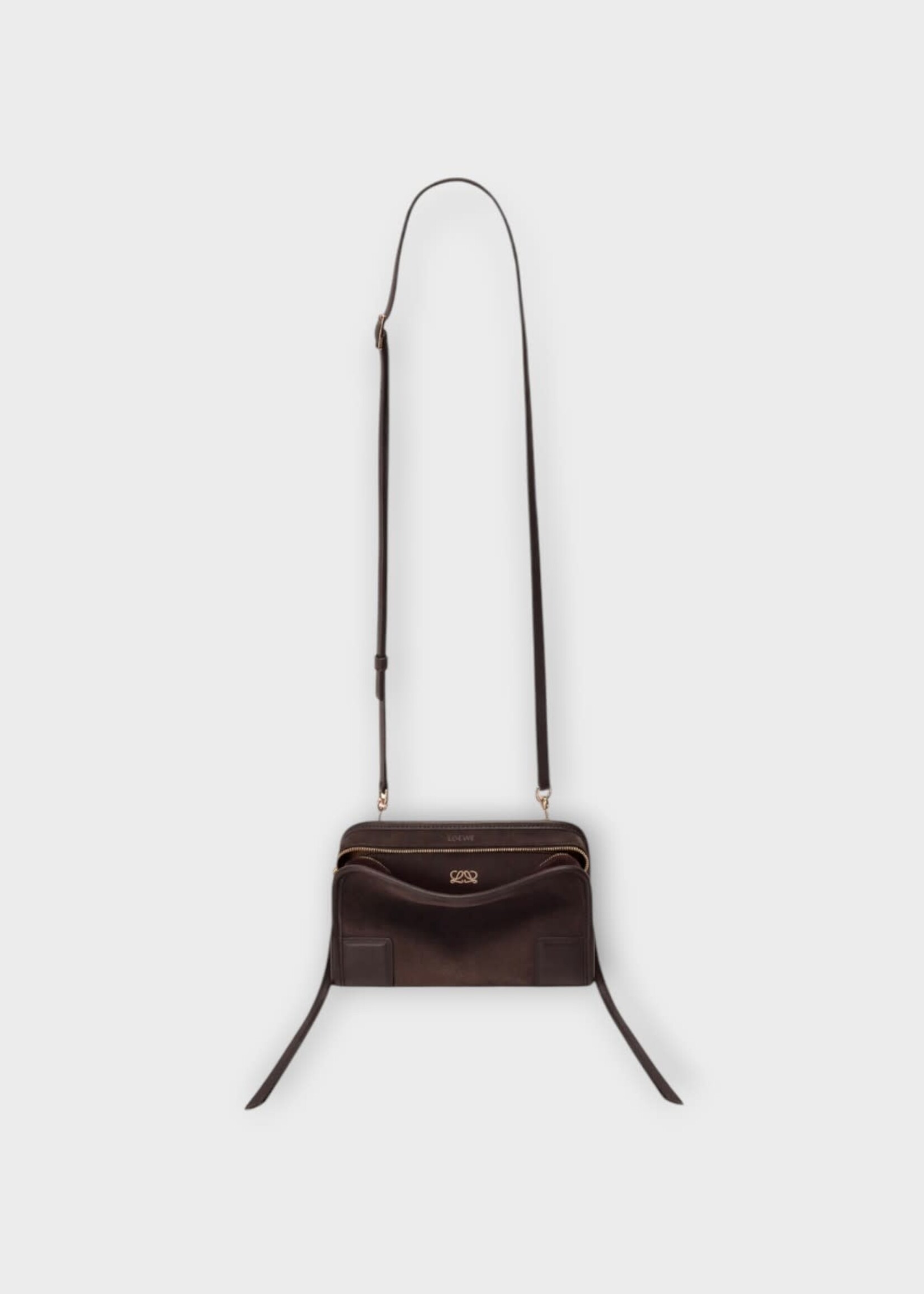 Loewe Loewe Bag, Brown, Amazona 180 Calf Suede Leather Top Handle Mini Bag In Dark Chestnut