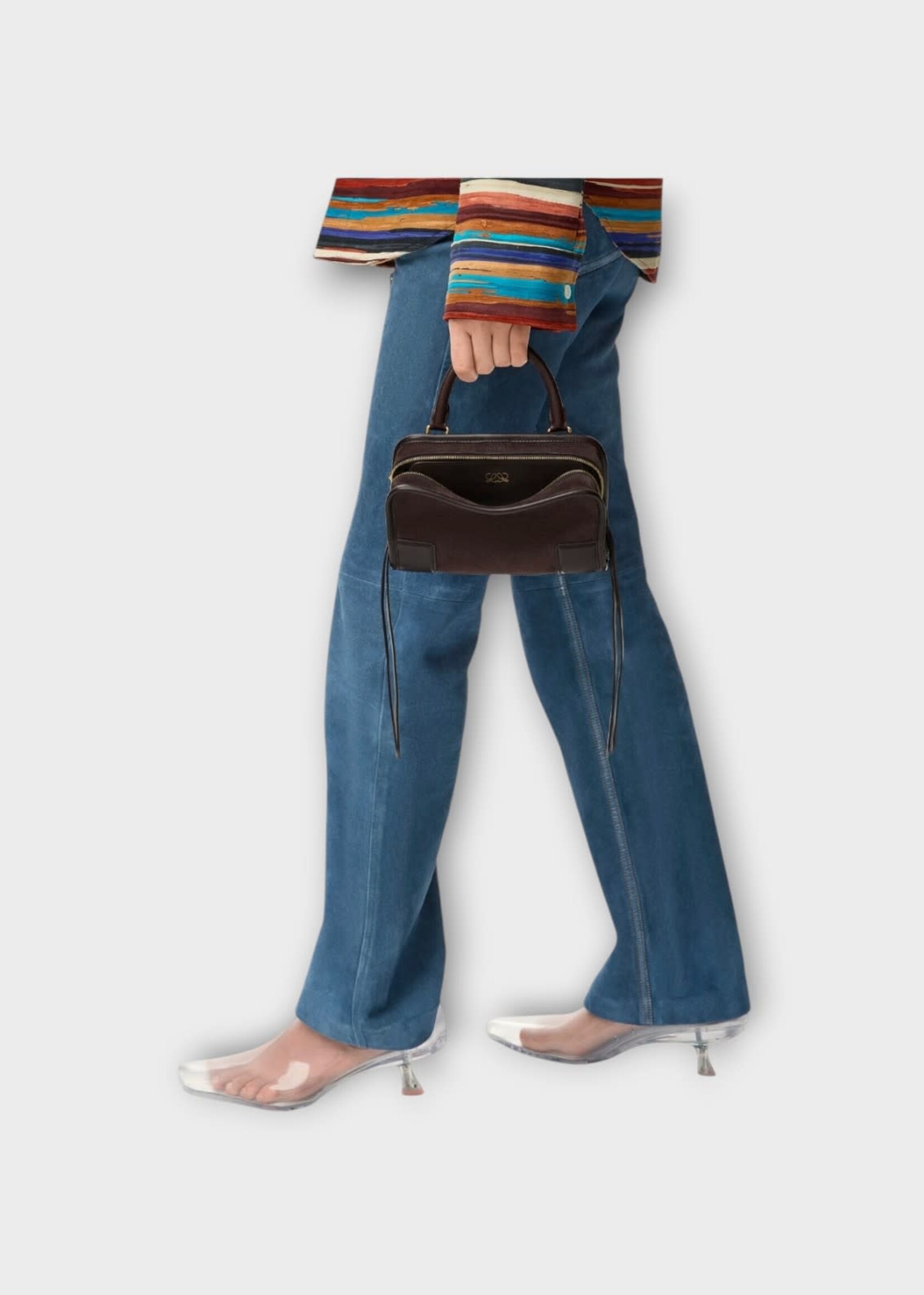 Loewe Loewe Bag, Brown, Amazona 180 Calf Suede Leather Top Handle Mini Bag In Dark Chestnut