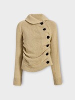 Khaite Khaite Knitwear, Beige, Lorrai Cotton & Silk Chain High Neck Buttoned Cardigan In Beige