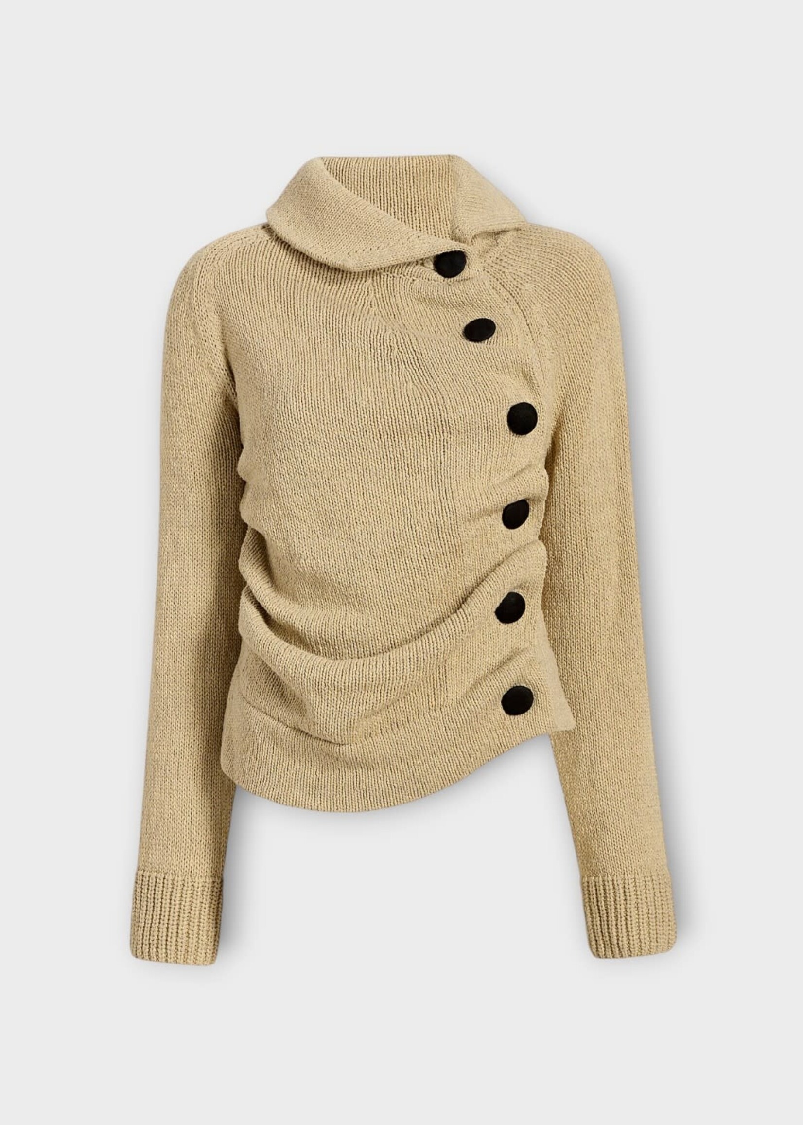 Khaite Khaite Knitwear, Beige, Lorrai Cotton & Silk Chain High Neck Buttoned Cardigan In Beige